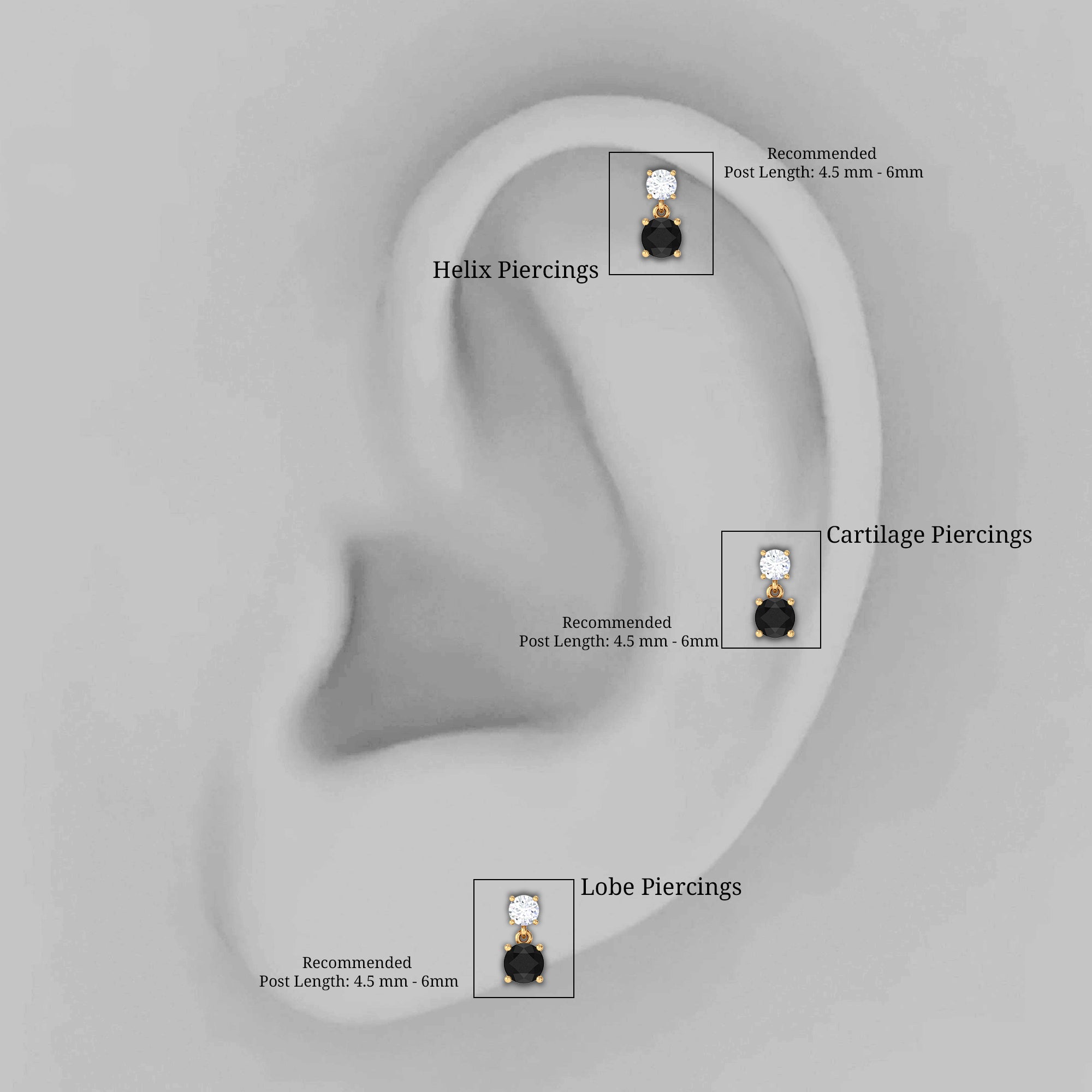 Round Black Onyx and Diamond Helix Drop Earring AAA - Rosec Jewels