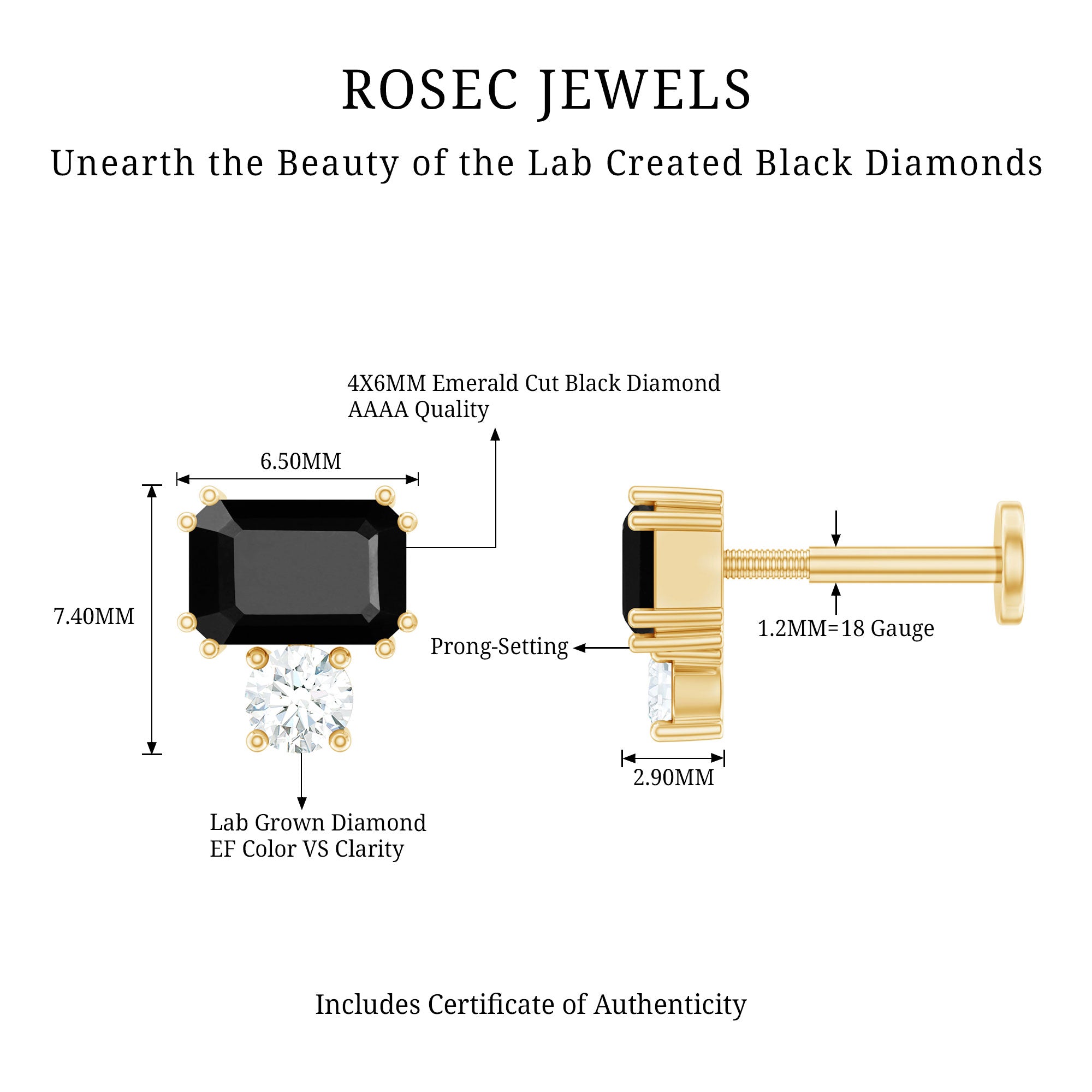 Lab Grown Black and White Diamond Helix Piercing Earring AAAA ( Synthetic ) - Rosec Jewels