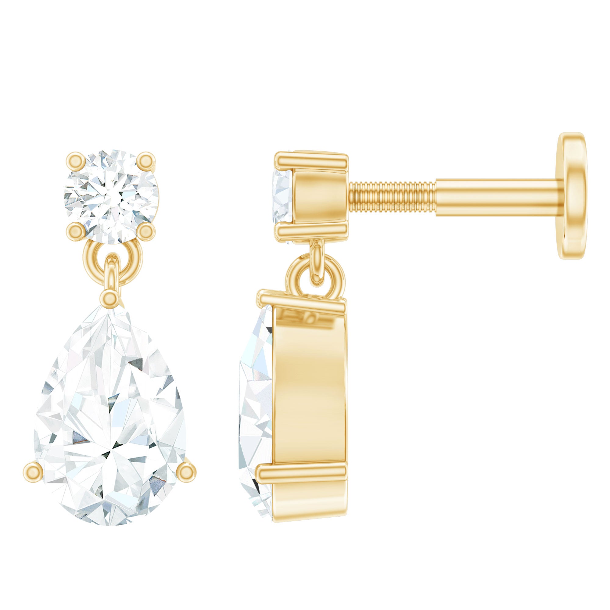 Pear and Round Cut Diamond Stud Drop Helix Earring