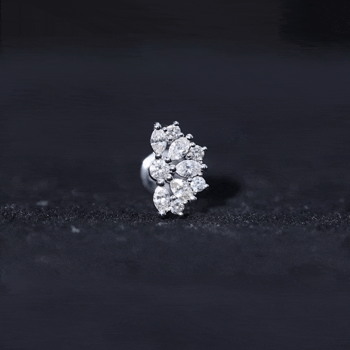 Natural Marquise and Round Diamond Floral Cartilage Earring Natural - ( HI-SI ) - Rosec Jewels