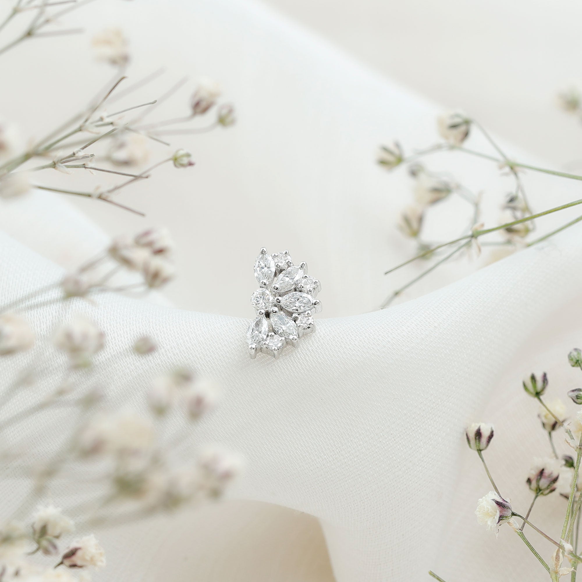 Natural Marquise and Round Diamond Floral Cartilage Earring Natural - ( HI-SI ) - Rosec Jewels