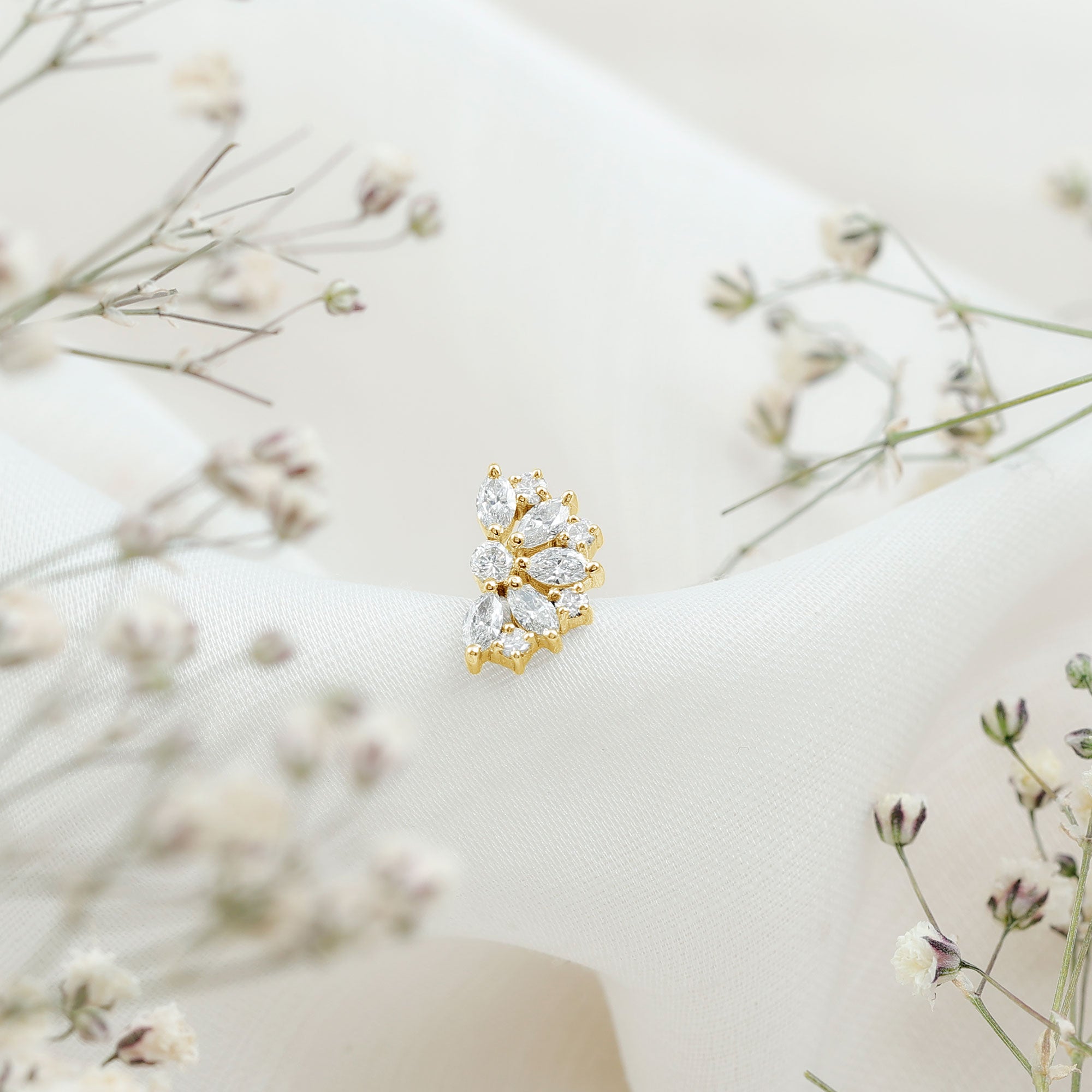 Natural Marquise and Round Diamond Floral Cartilage Earring Natural - ( HI-SI ) - Rosec Jewels