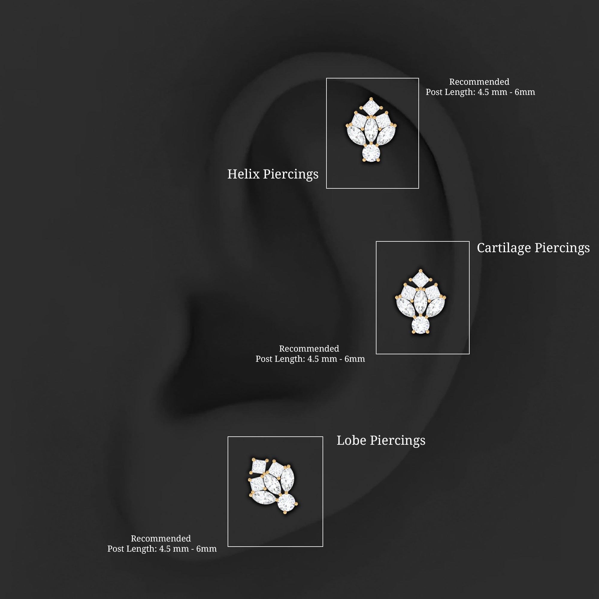 Real Diamond Designer Earring for Cartilage Piercing Natural - ( HI-SI ) - Rosec Jewels