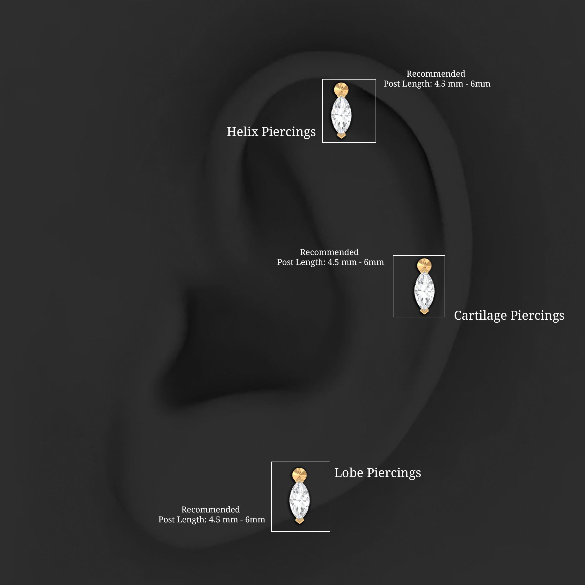 Marquise Diamond Cartilage Dangle Earring Natural - ( HI-SI ) - Rosec Jewels