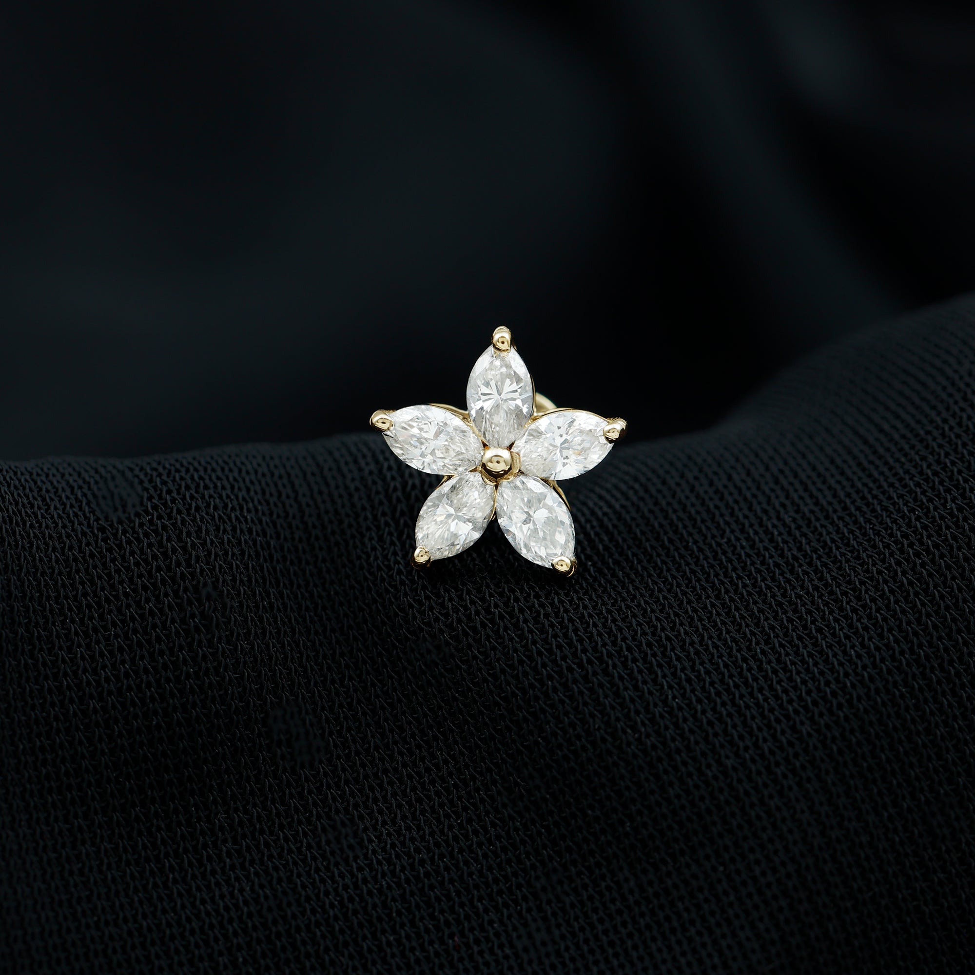 Marquise Cut Moissanite Floral Earring for Cartilage Piercing D-VS1 - Rosec Jewels