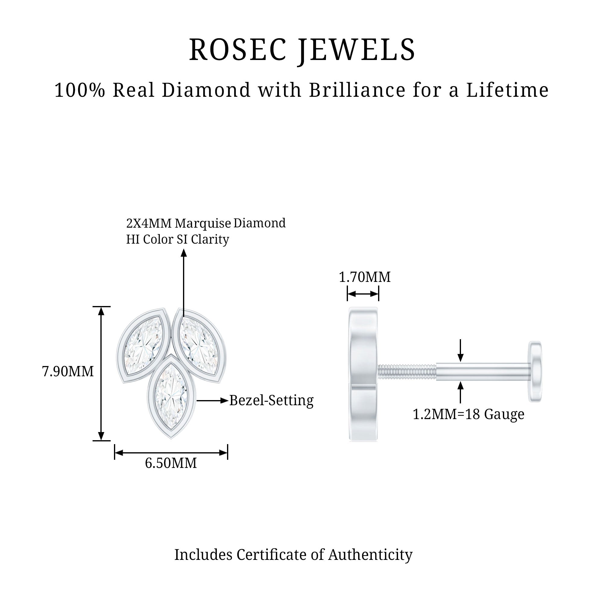 Marquise Diamond Three Stone Cluster Earring Natural - ( HI-SI ) - Rosec Jewels