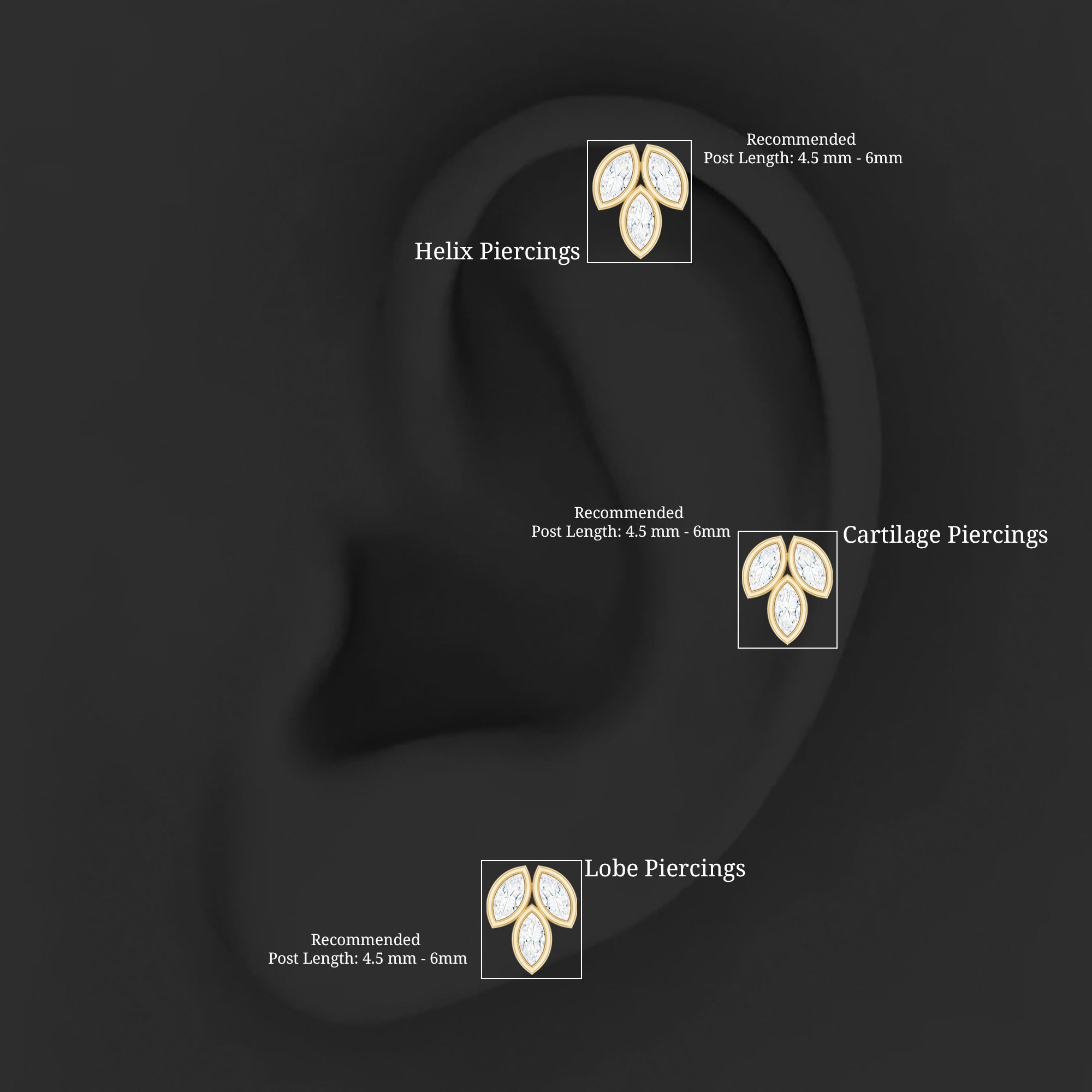 Marquise Diamond Three Stone Cluster Earring Natural - ( HI-SI ) - Rosec Jewels