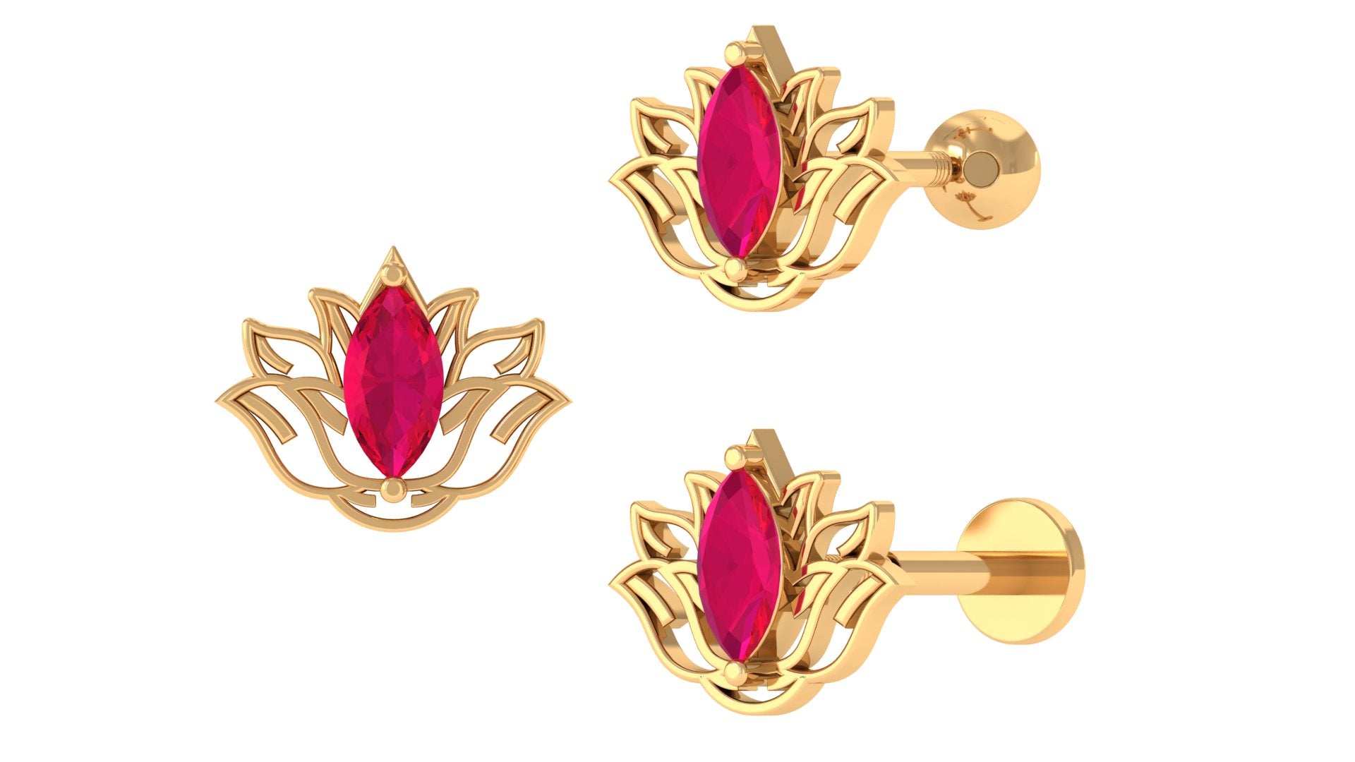 Rosec Jewels-Marquise Ruby Lotus Earring for Helix Piercing