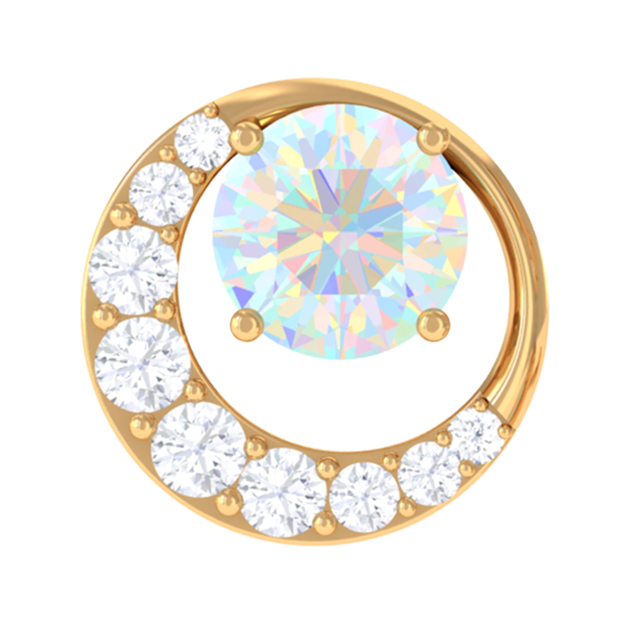 Ethiopian Opal and Diamond Circle Cartilage Earring AAA - Rosec Jewels
