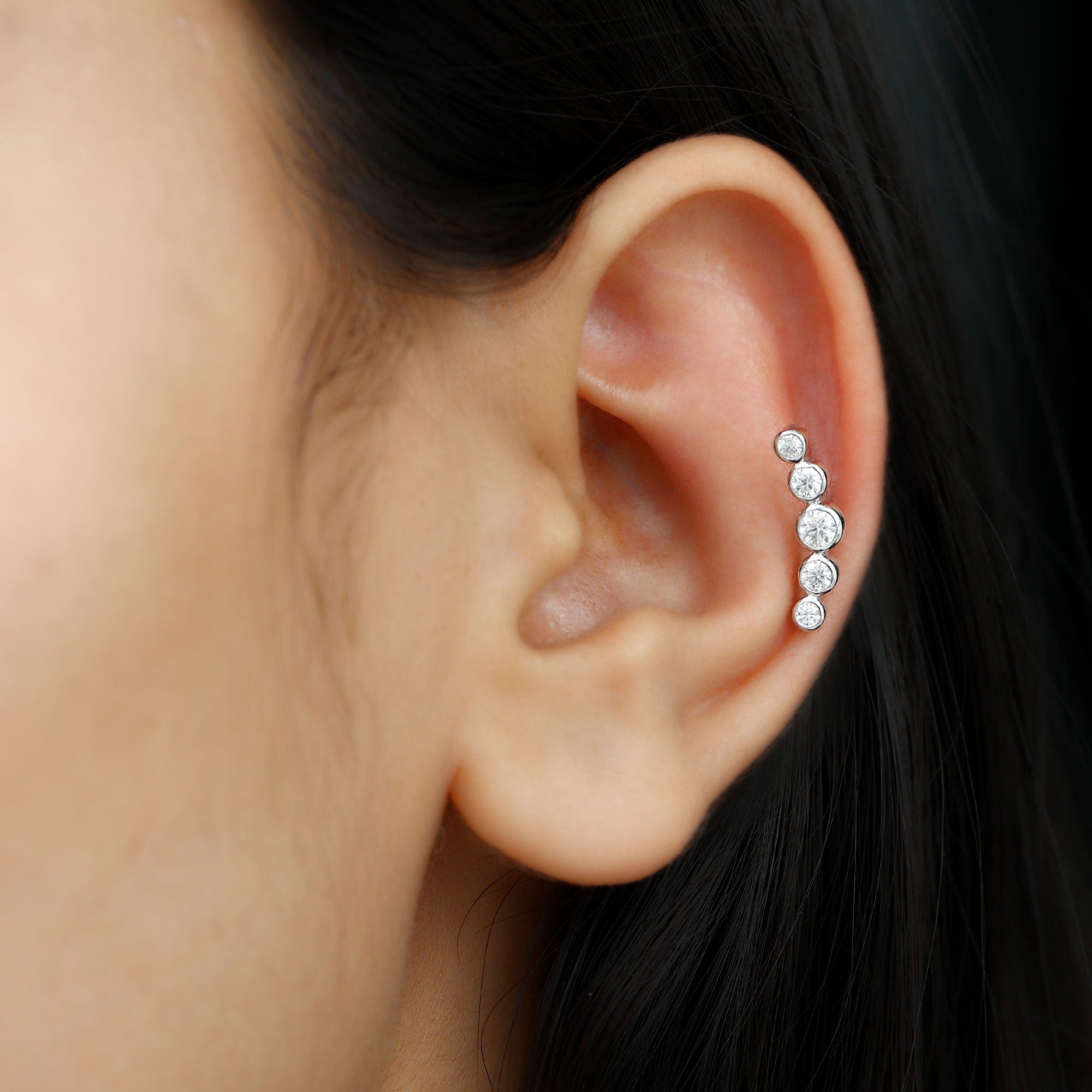 Bezel Set Round Moissanite Curved Crawler Earring D-VS1 - Rosec Jewels