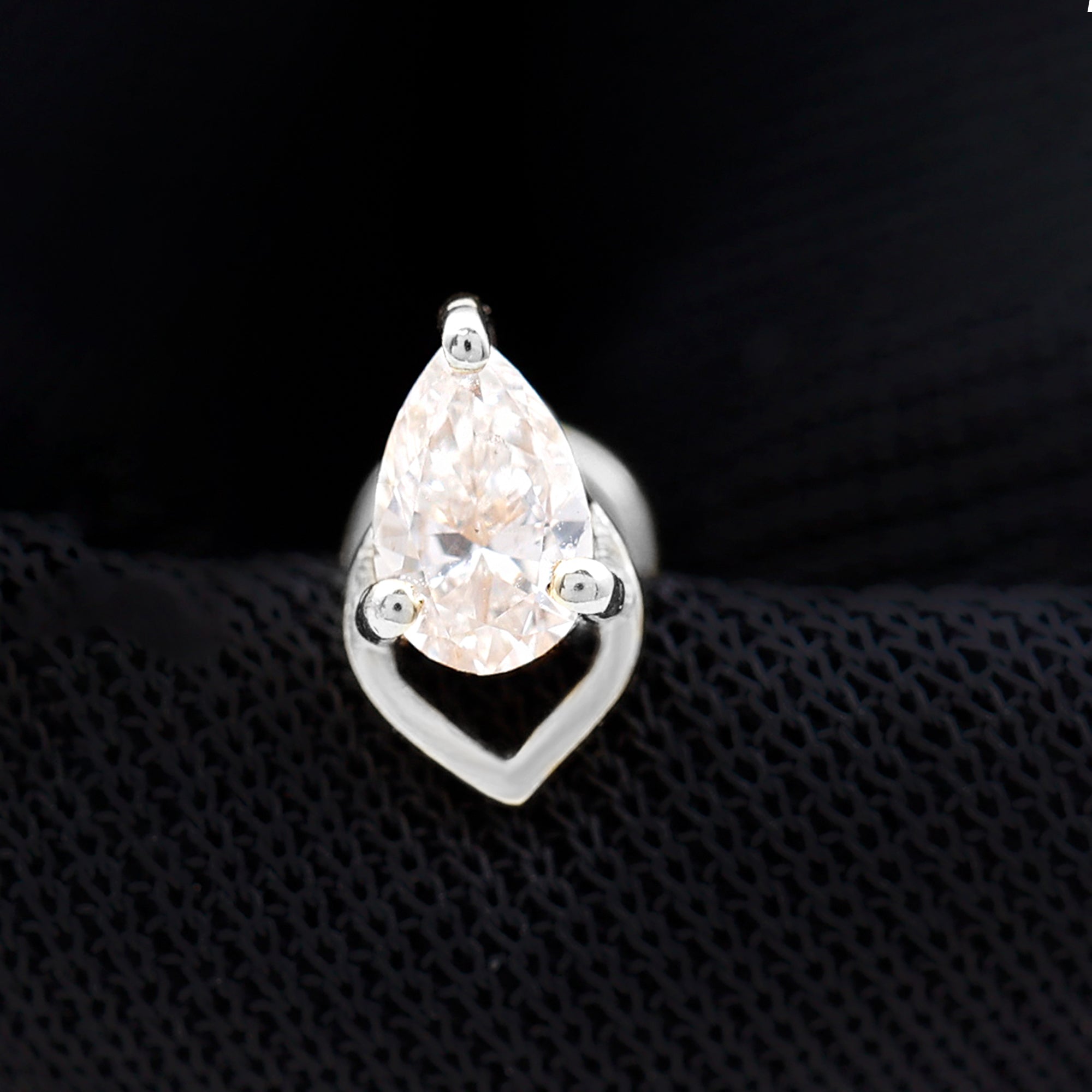 3X5MM Pear Shape Moissanite Solitaire Cartilage Earring D-VS1 - Rosec Jewels