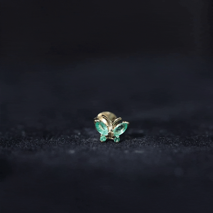 Natural Emerald Butterfly Earring for Cartilage Piercing AAA - Rosec Jewels