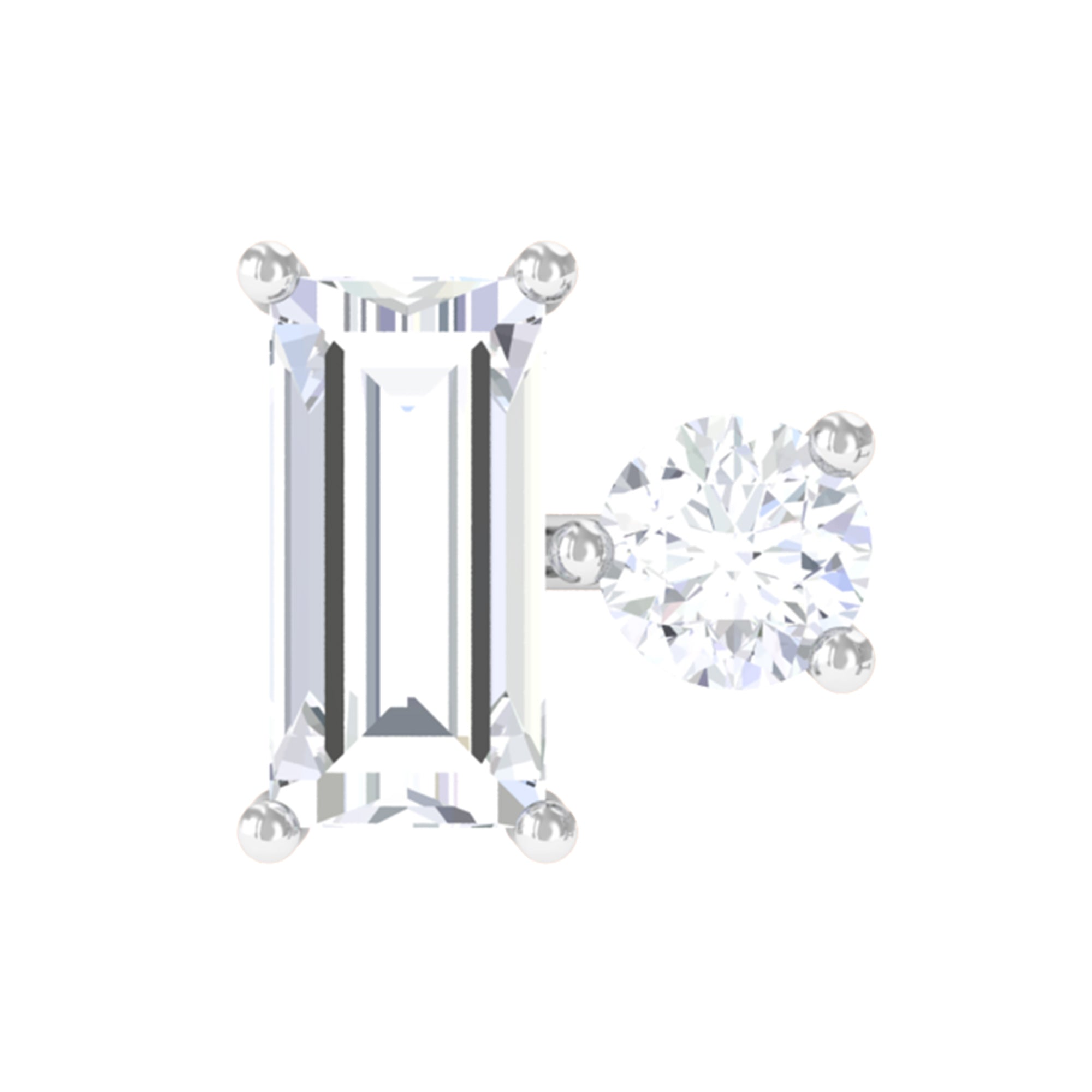 Baguette and Round Cut Moissanite Tragus Earring D-VS1 - Rosec Jewels