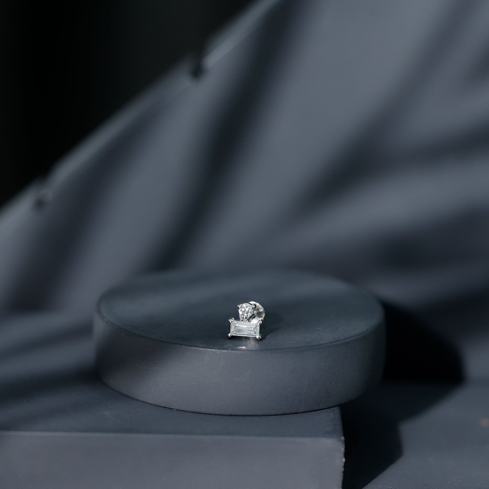 Baguette and Round Cut Moissanite Tragus Earring D-VS1 - Rosec Jewels