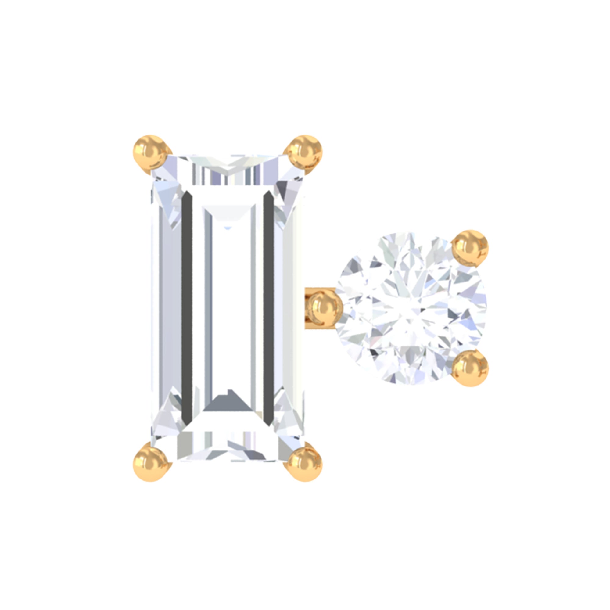 Baguette and Round Cut Moissanite Tragus Earring D-VS1 - Rosec Jewels