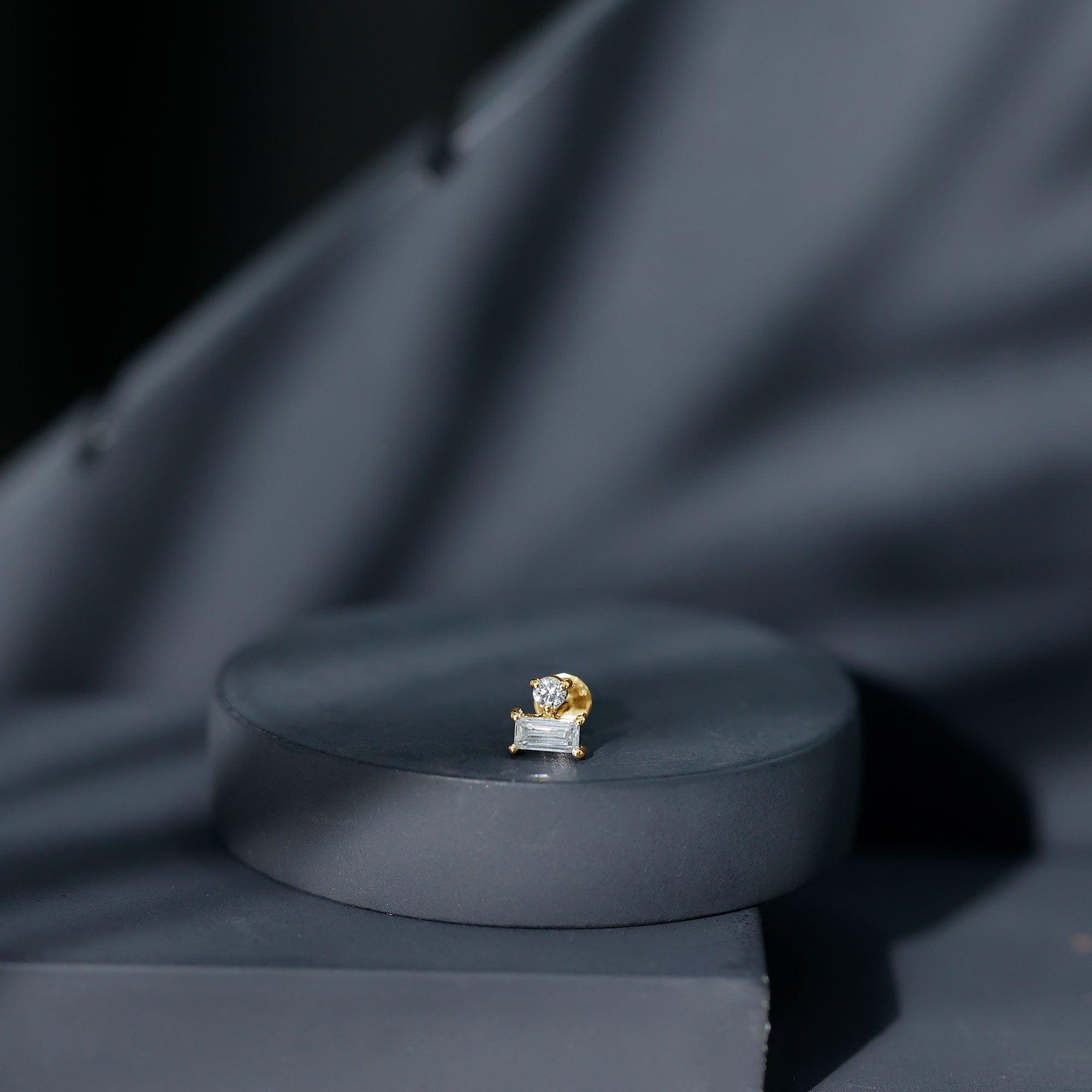 Baguette and Round Cut Moissanite Tragus Earring D-VS1 - Rosec Jewels