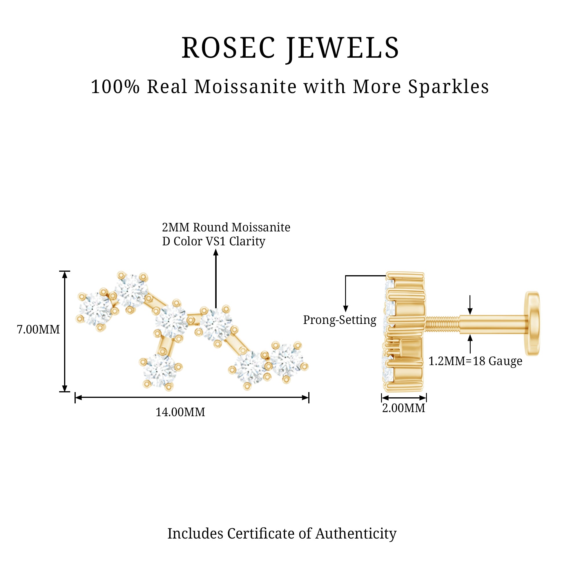 Certified Moissanite Leo Zodiac Ear Climber Earring D-VS1 - Rosec Jewels
