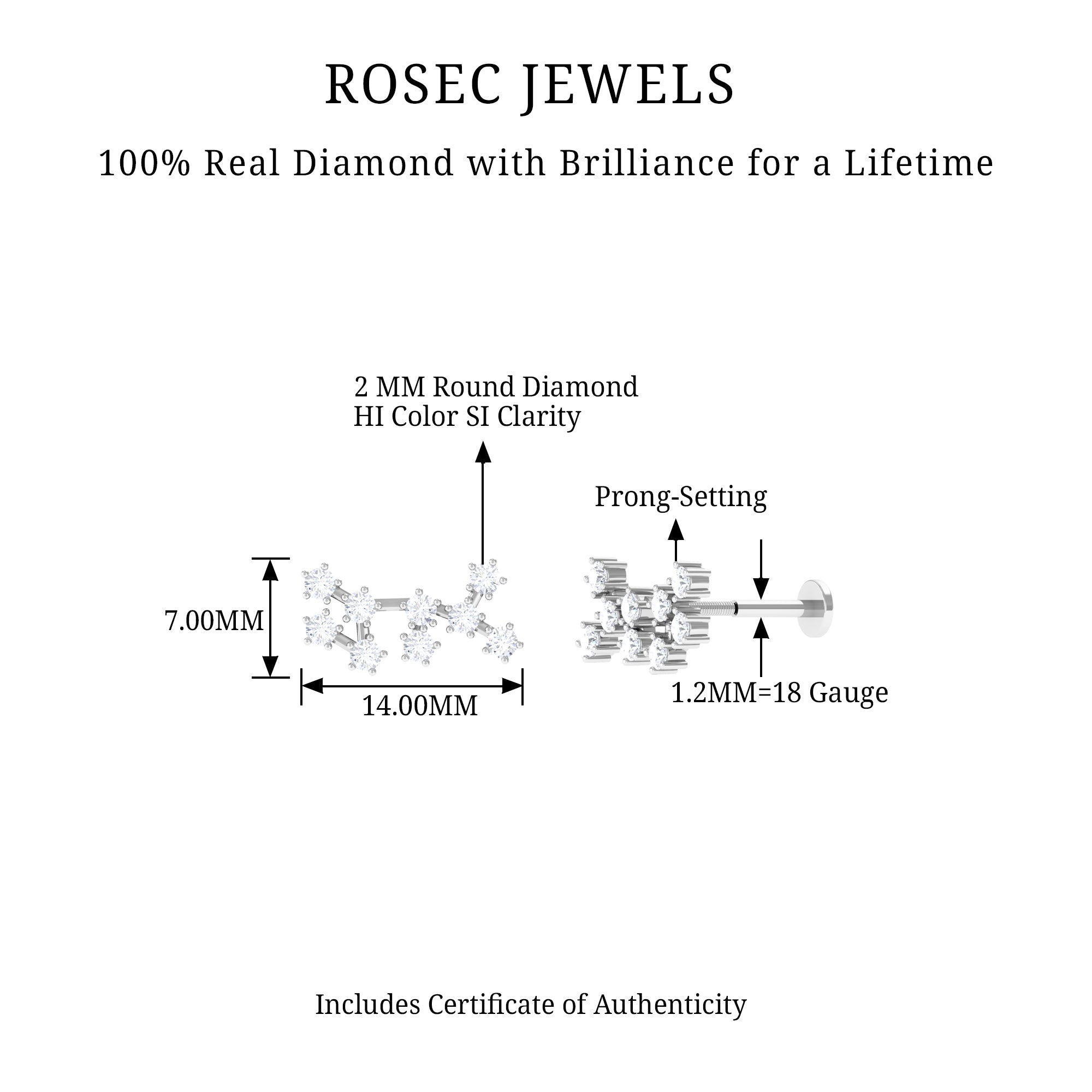 Diamond Sagittarius Zodiac Earring for Helix Piercing Natural - ( HI-SI ) - Rosec Jewels