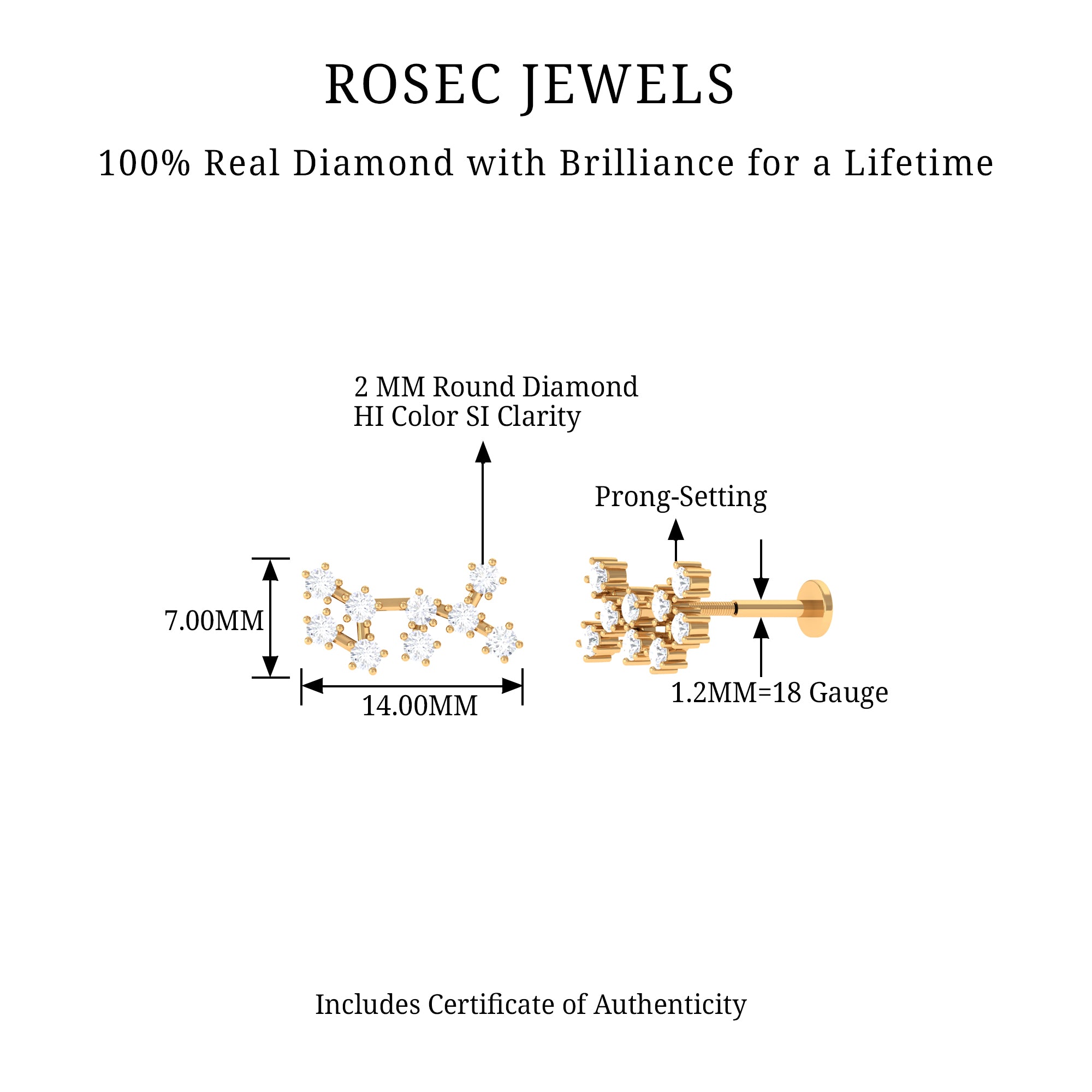 Diamond Sagittarius Zodiac Earring for Helix Piercing Natural - ( HI-SI ) - Rosec Jewels