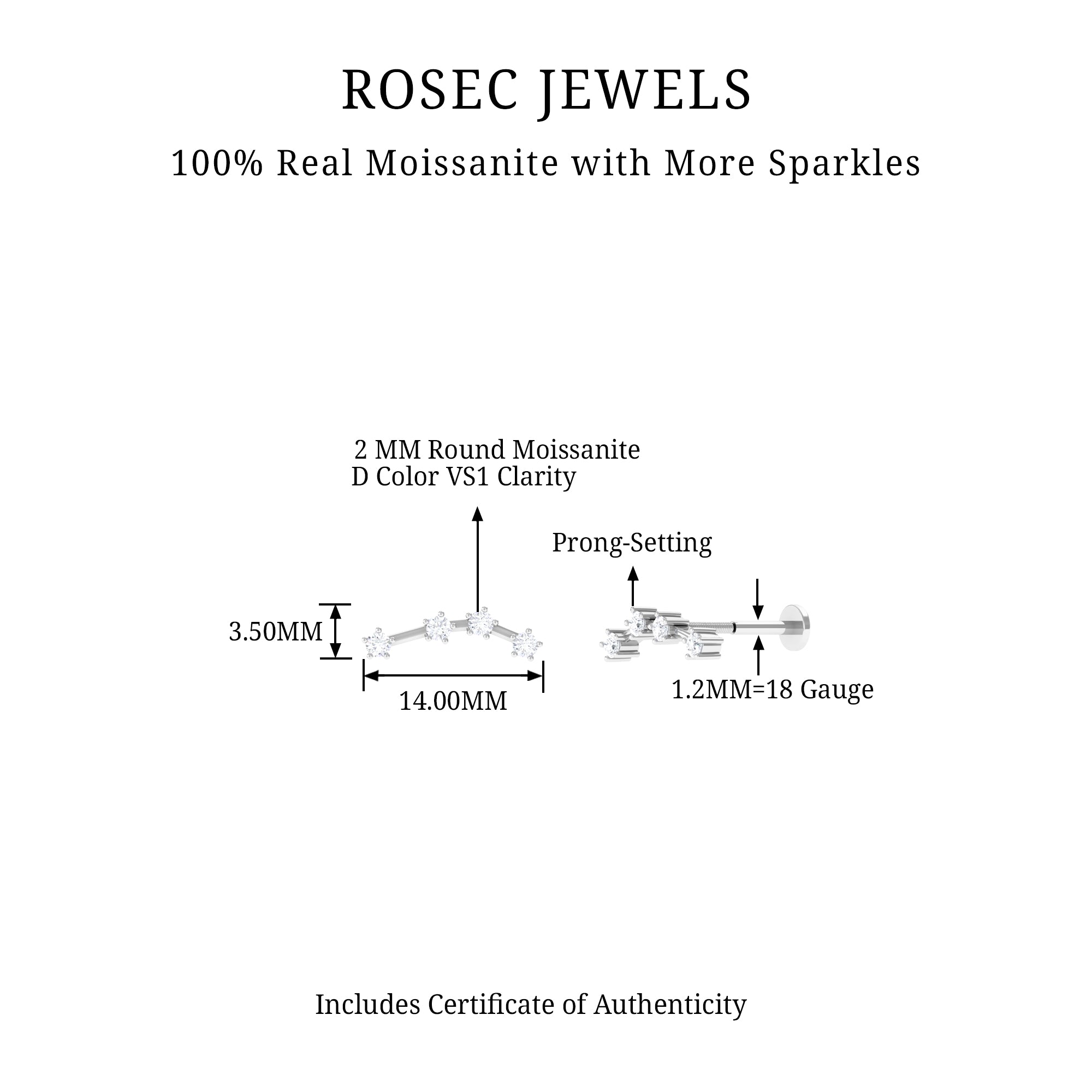 Moissanite Ear Climber Aquarius Earring D-VS1 - Rosec Jewels