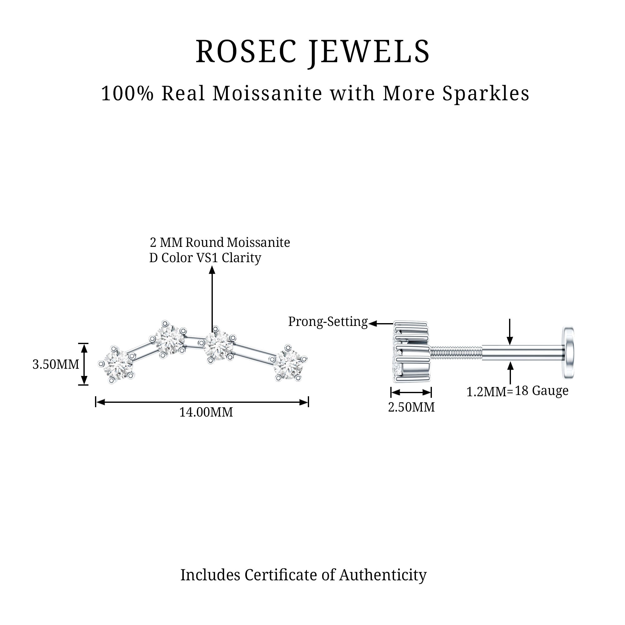 Moissanite Ear Climber Aquarius Earring D-VS1 - Rosec Jewels