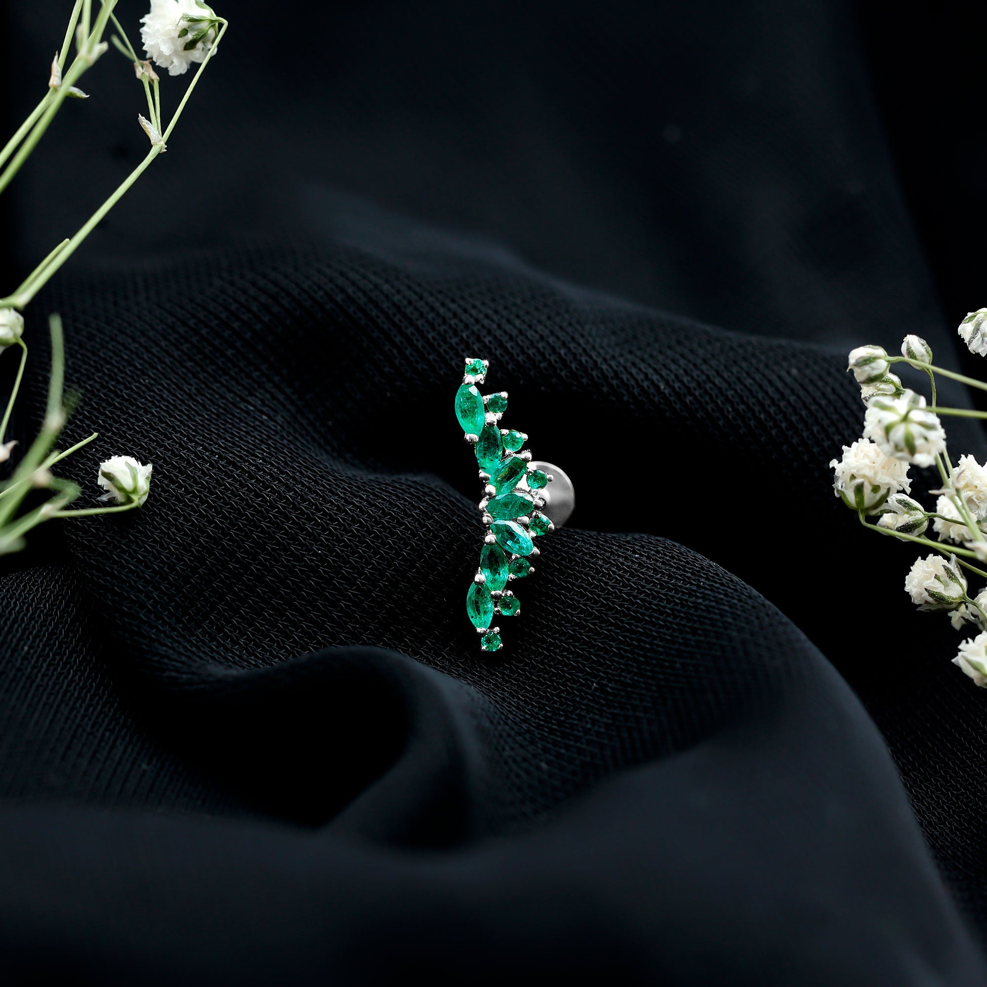 Natural Marquise Emerald Crawler Cartilage Earring AAA - Rosec Jewels