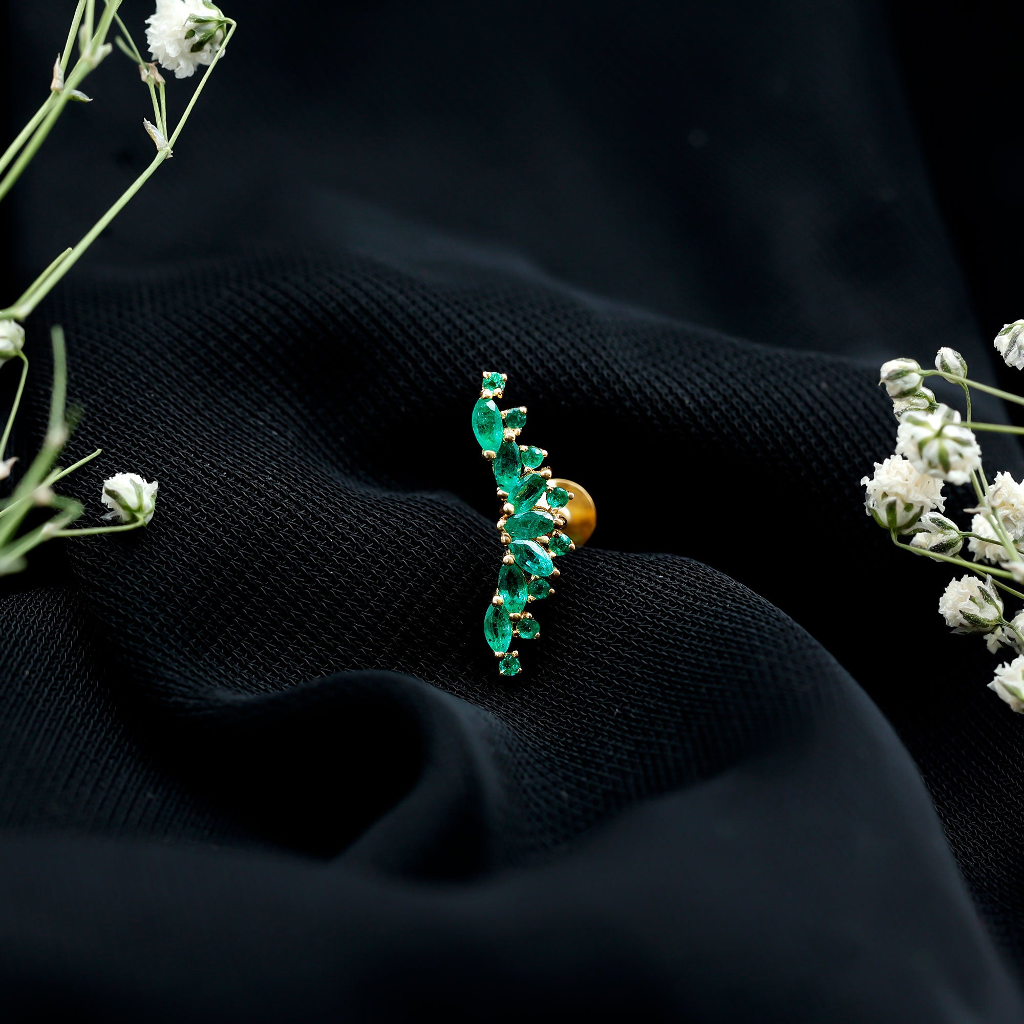 Natural Marquise Emerald Crawler Cartilage Earring AAA - Rosec Jewels