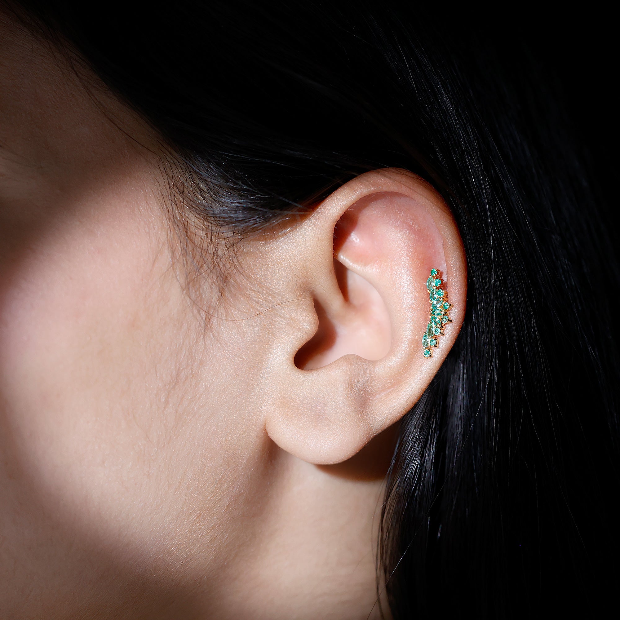 Natural Marquise Emerald Crawler Cartilage Earring AAA - Rosec Jewels