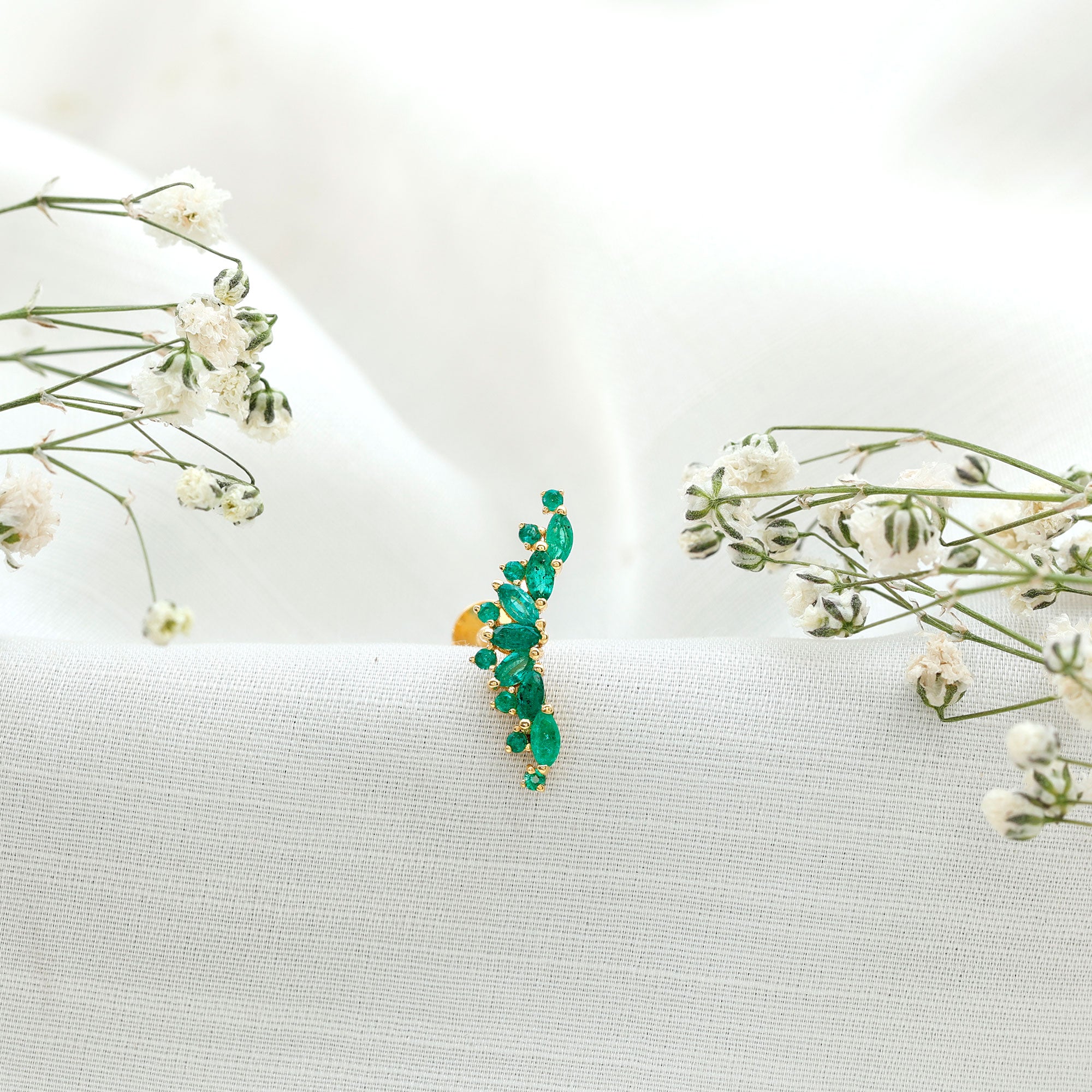 Natural Marquise Emerald Crawler Cartilage Earring AAA - Rosec Jewels