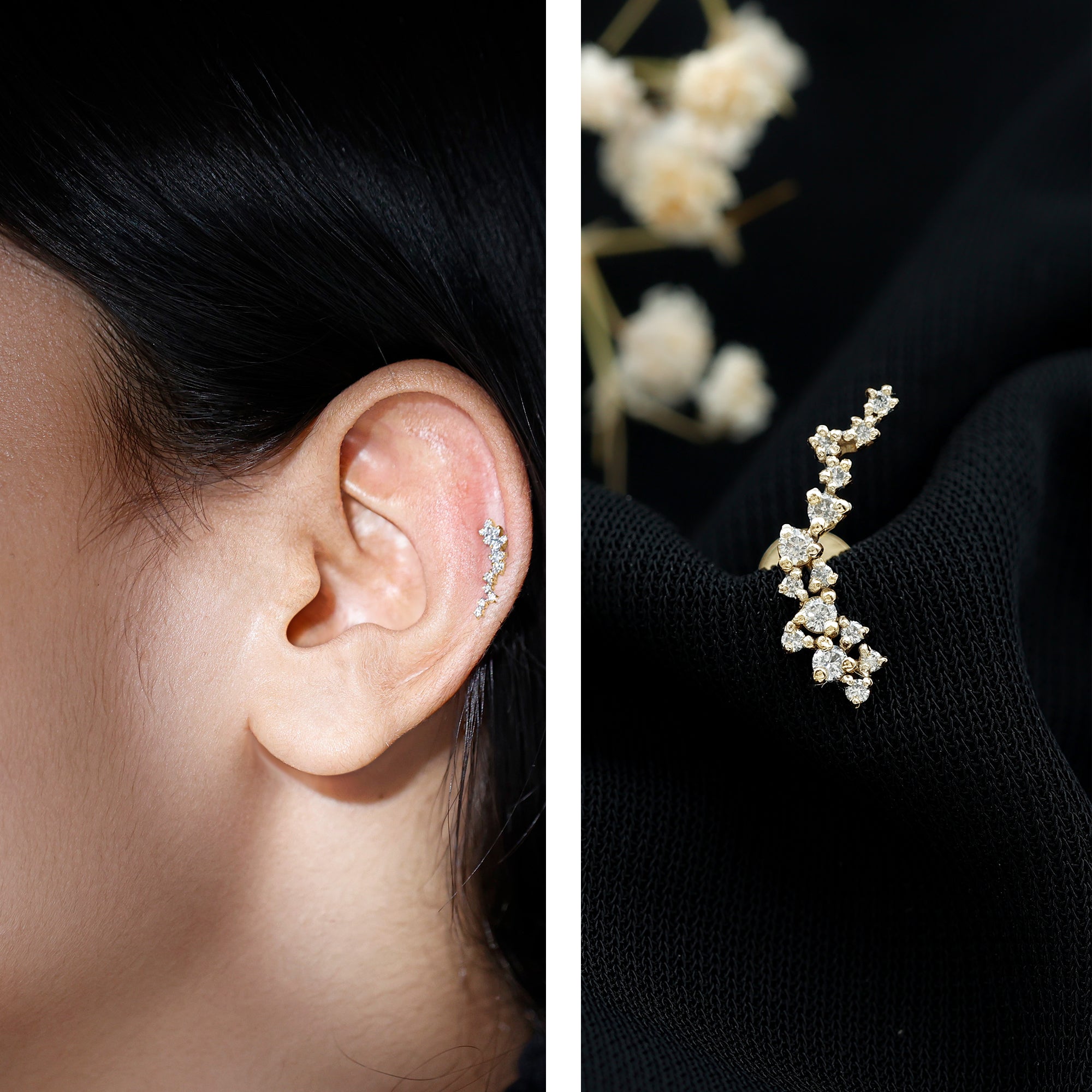 Certified Moissanite Cluster Crawler Earring For Her D-VS1 - Rosec Jewels