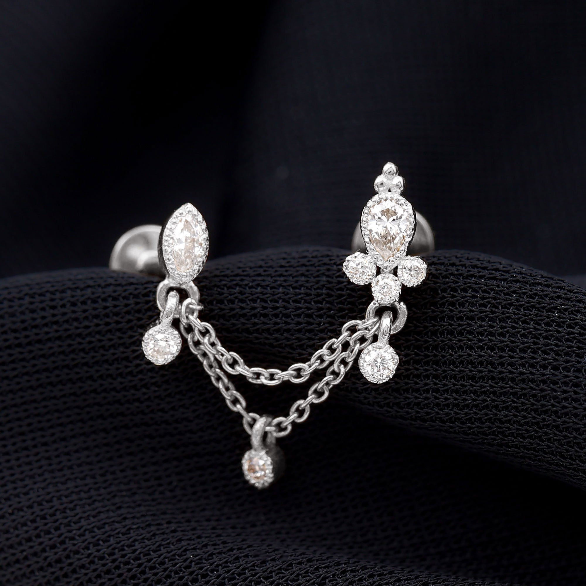 Certified Moissanite Double Chain Earring for Helix Piercing D-VS1 - Rosec Jewels