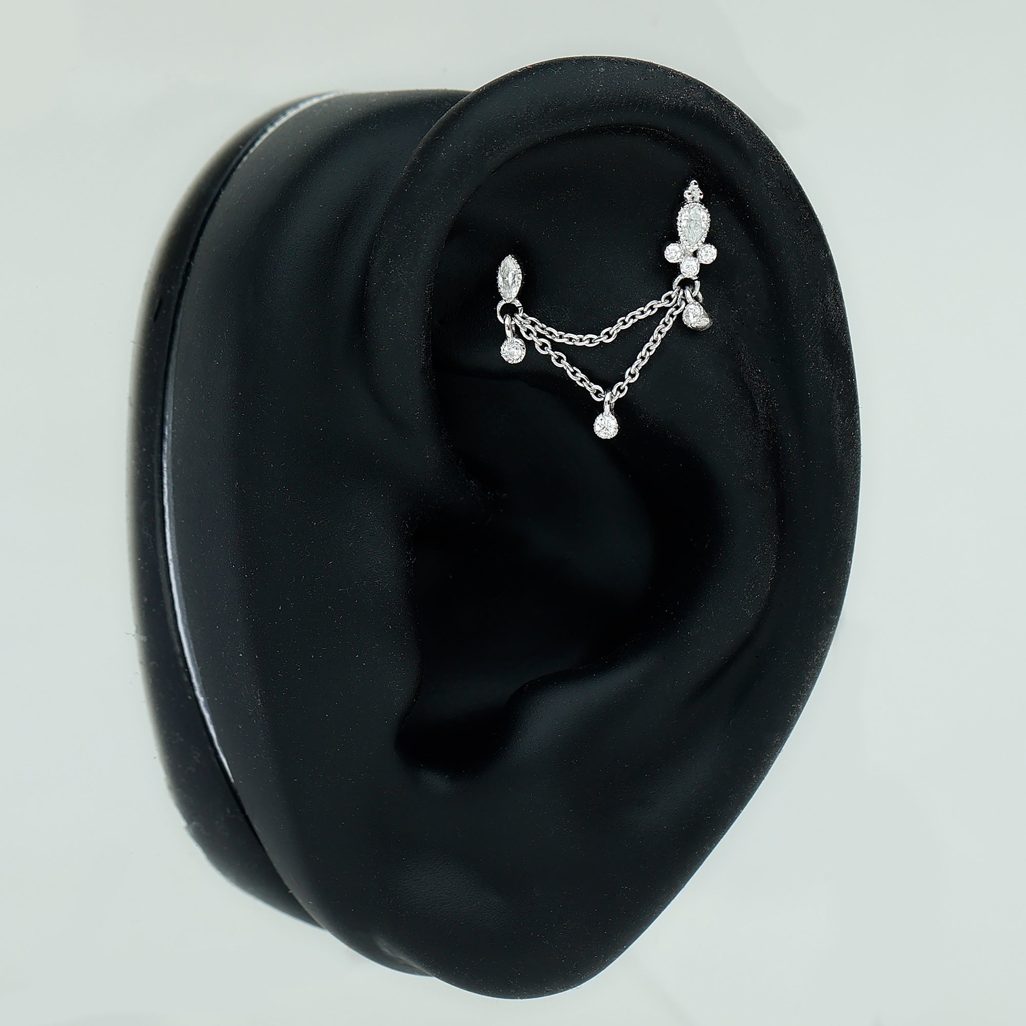 Certified Moissanite Double Chain Earring for Helix Piercing D-VS1 - Rosec Jewels