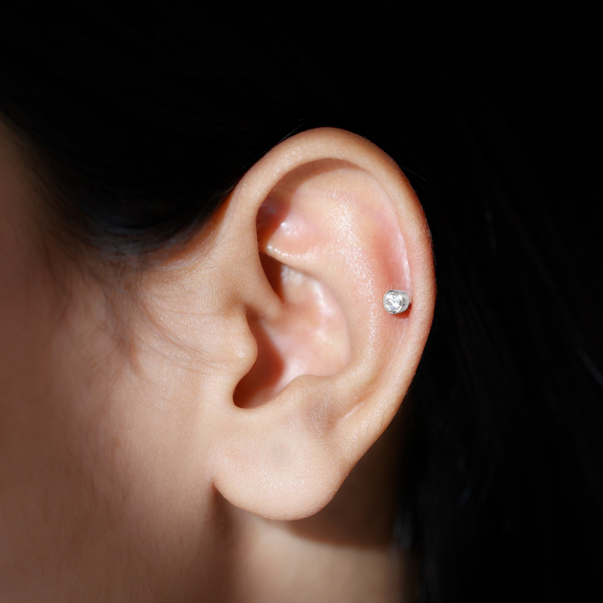 Dainty Moissanite Conch Cartilage Earring in Bezel Setting D-VS1 - Rosec Jewels