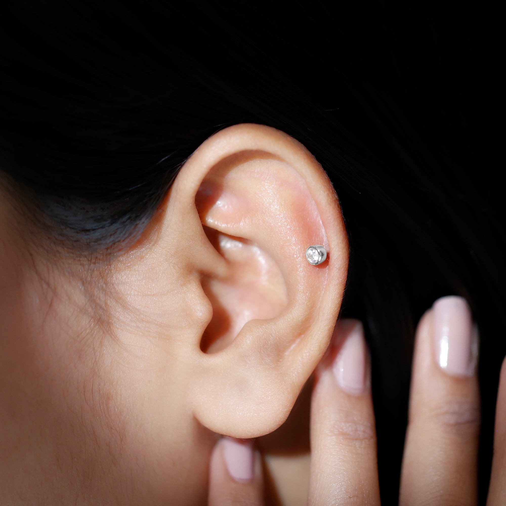 Dainty Moissanite Conch Cartilage Earring in Bezel Setting D-VS1 - Rosec Jewels