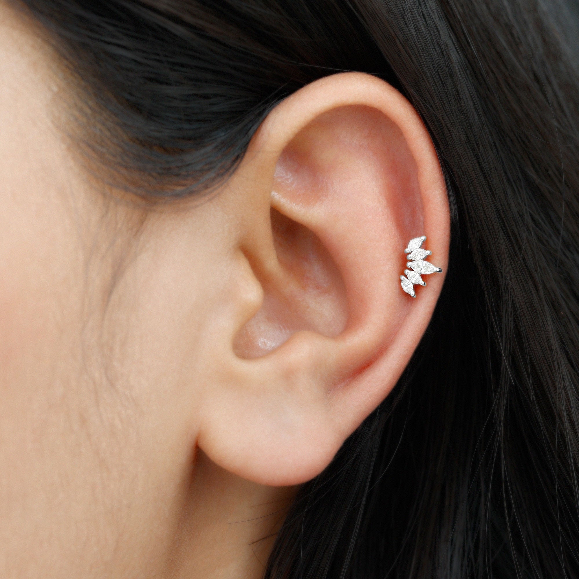 Marquise Moissanite Leaf Ear Crawler Earring D-VS1 - Rosec Jewels