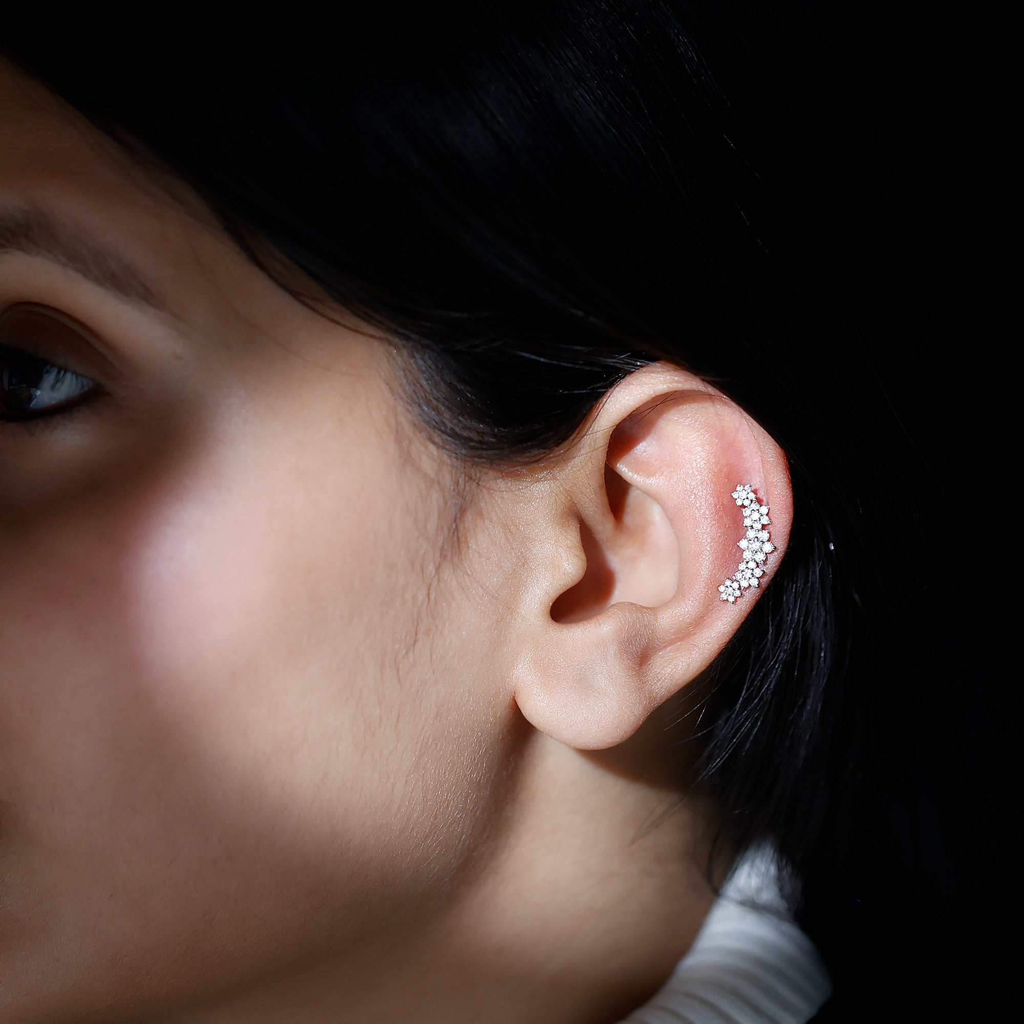 Exquisite Moissanite Flower Inspired Crawler Earring D-VS1 - Rosec Jewels