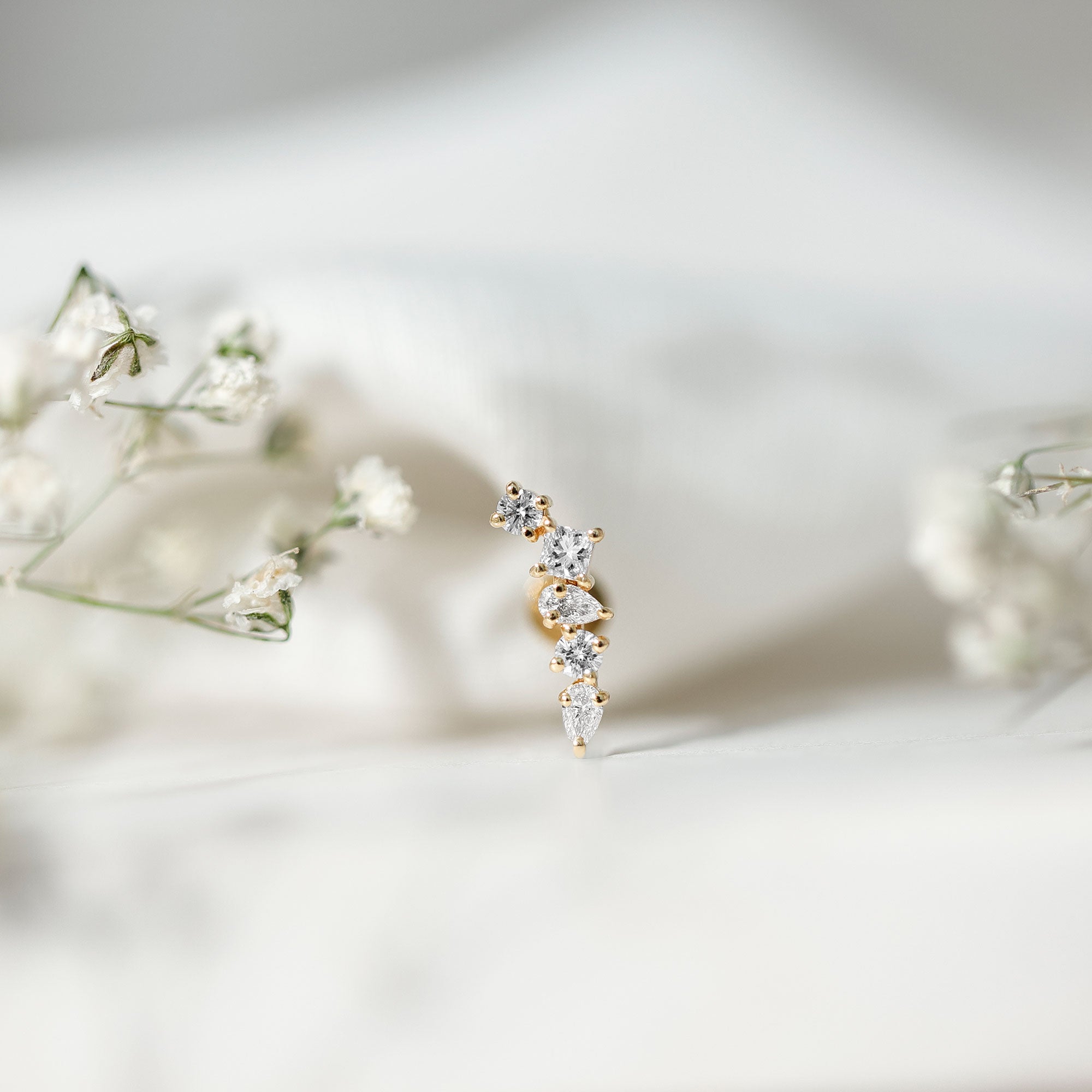 Unique Diamond Crawler Earring for Helix Piercing Natural - ( HI-SI ) - Rosec Jewels