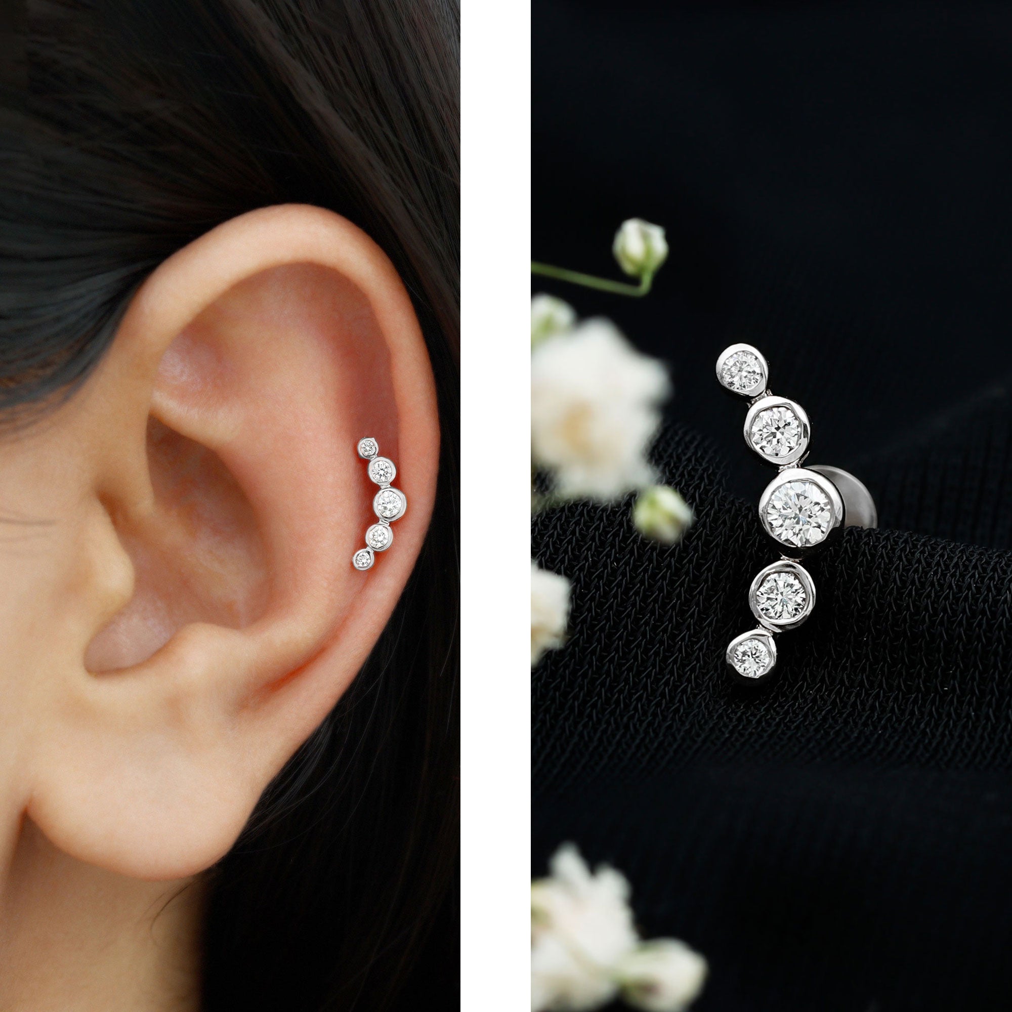 Graduated Diamond Ear Climber Earring in Bezel Setting Natural - ( HI-SI ) - Rosec Jewels