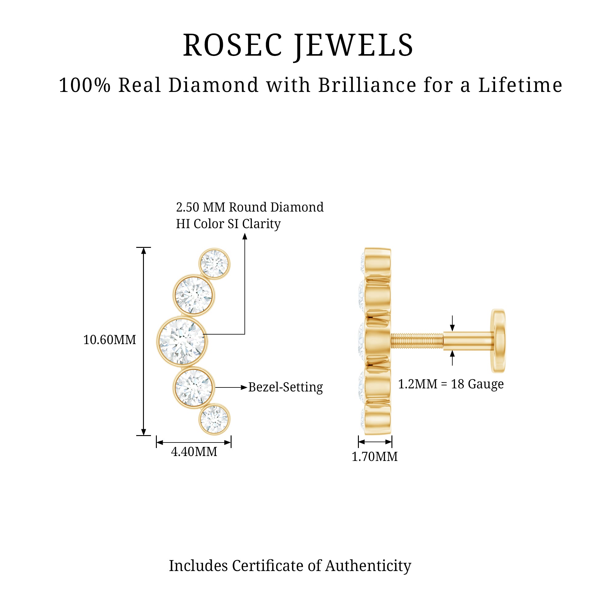 Graduated Diamond Ear Climber Earring in Bezel Setting Natural - ( HI-SI ) - Rosec Jewels