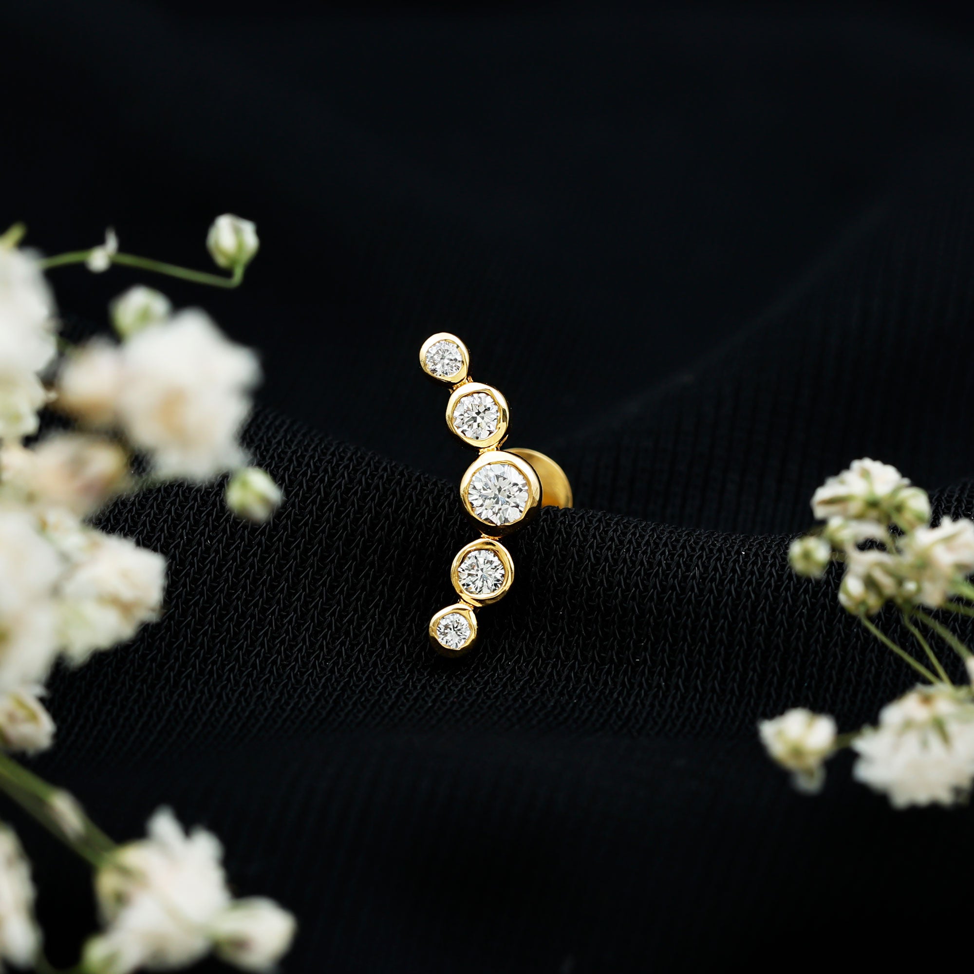 Graduated Diamond Ear Climber Earring in Bezel Setting Natural - ( HI-SI ) - Rosec Jewels