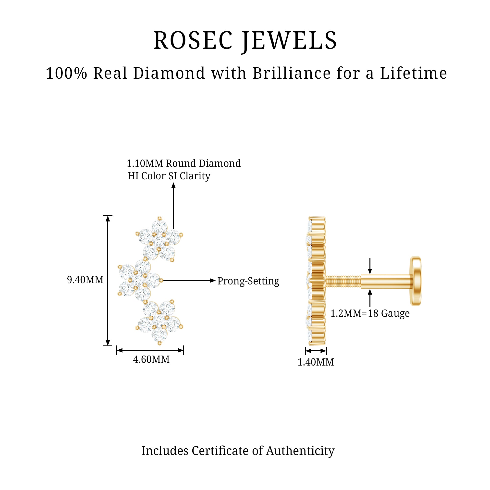 Helix Flower Crawler Earring with Diamond Natural - ( HI-SI ) - Rosec Jewels