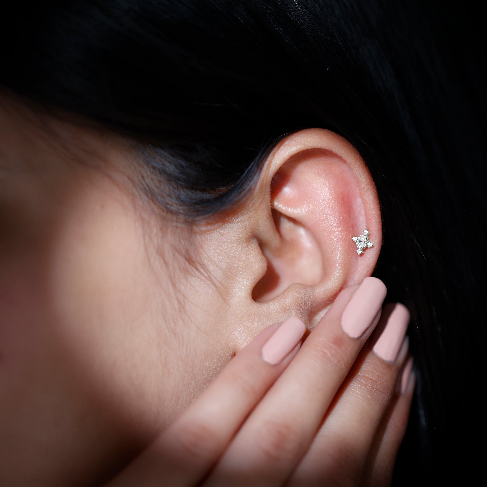 Vintage Inspired Oval Diamond Cartilage Earring Natural - ( HI-SI ) - Rosec Jewels