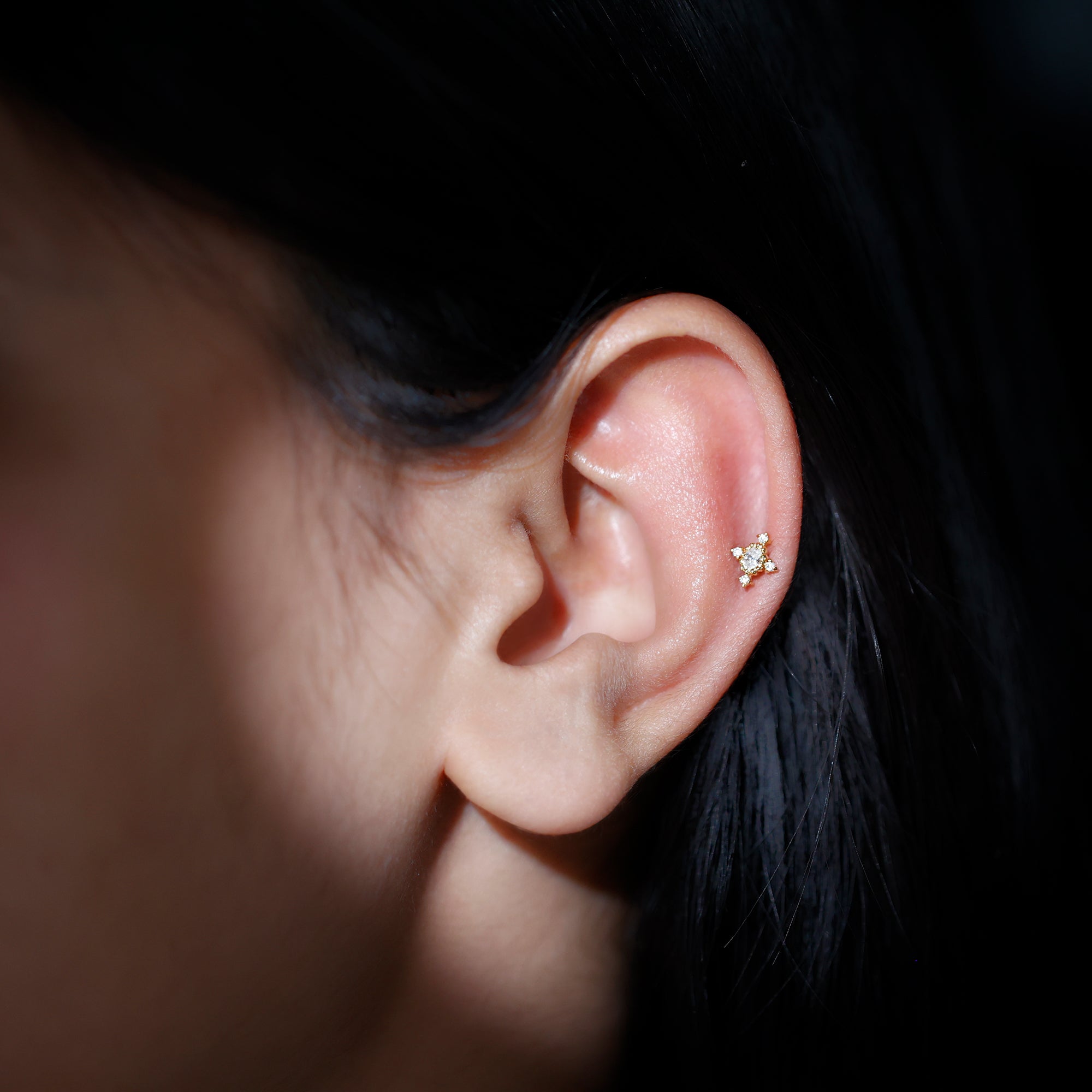 Vintage Inspired Oval Diamond Cartilage Earring Natural - ( HI-SI ) - Rosec Jewels