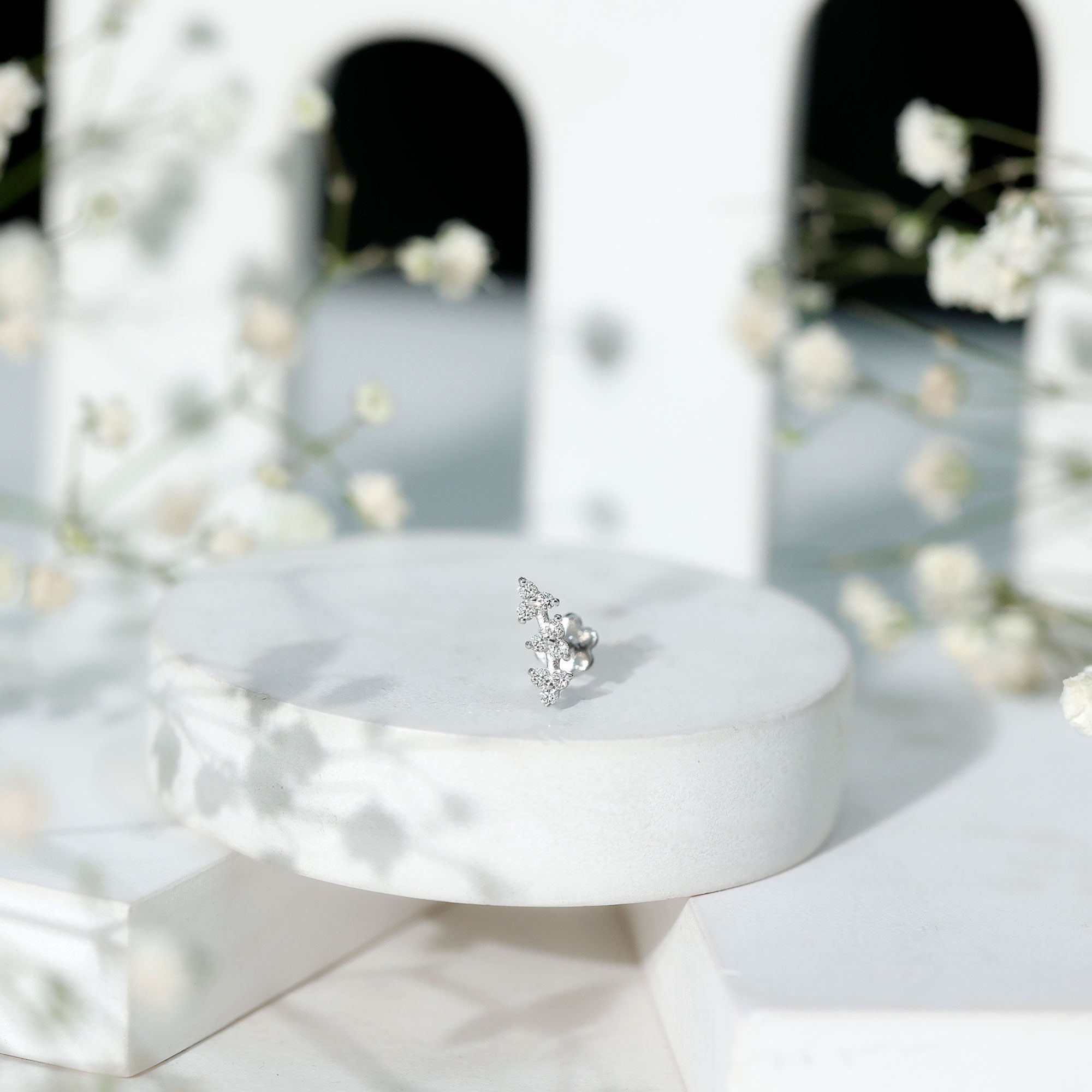 Rosec Jewels-Simple Diamond Curved Helix Earring with Flat Back