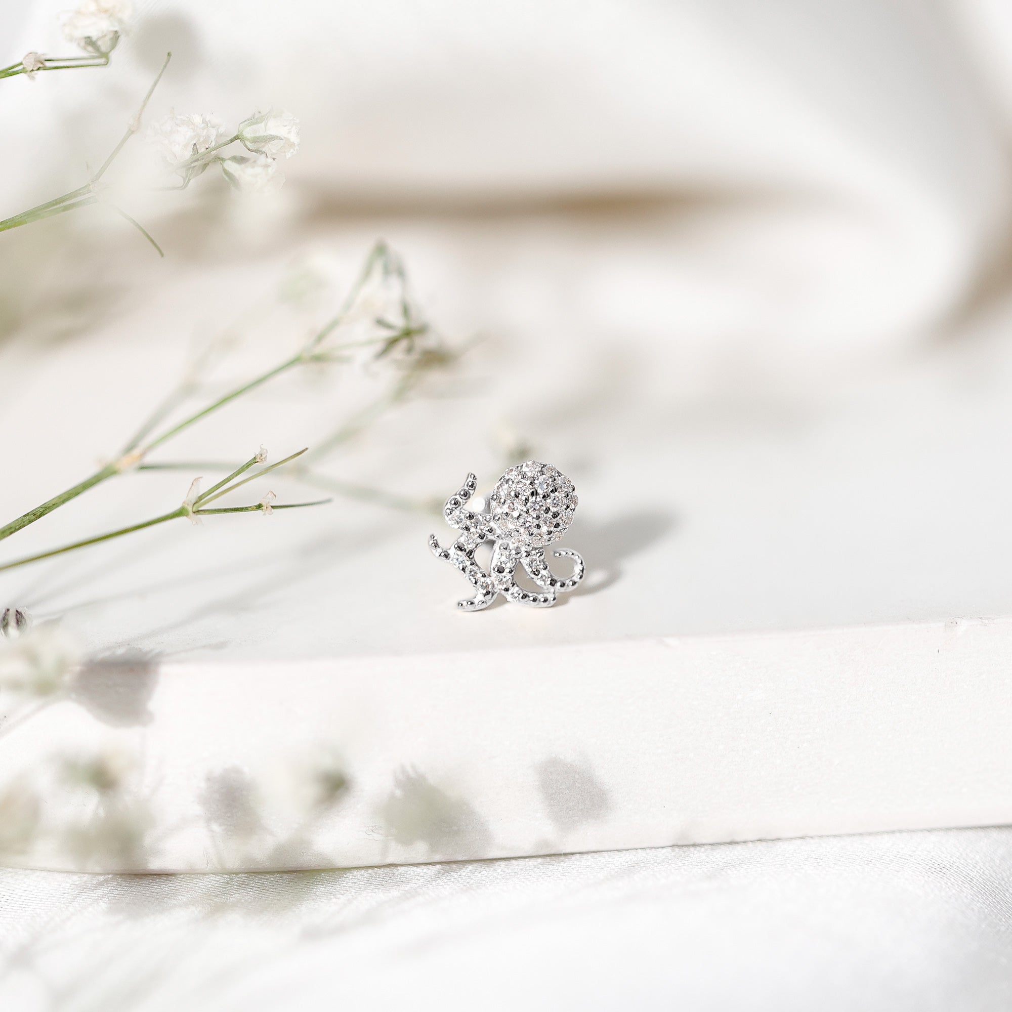 Diamond Octopus Earring with Flat Back Natural - ( HI-SI ) - Rosec Jewels