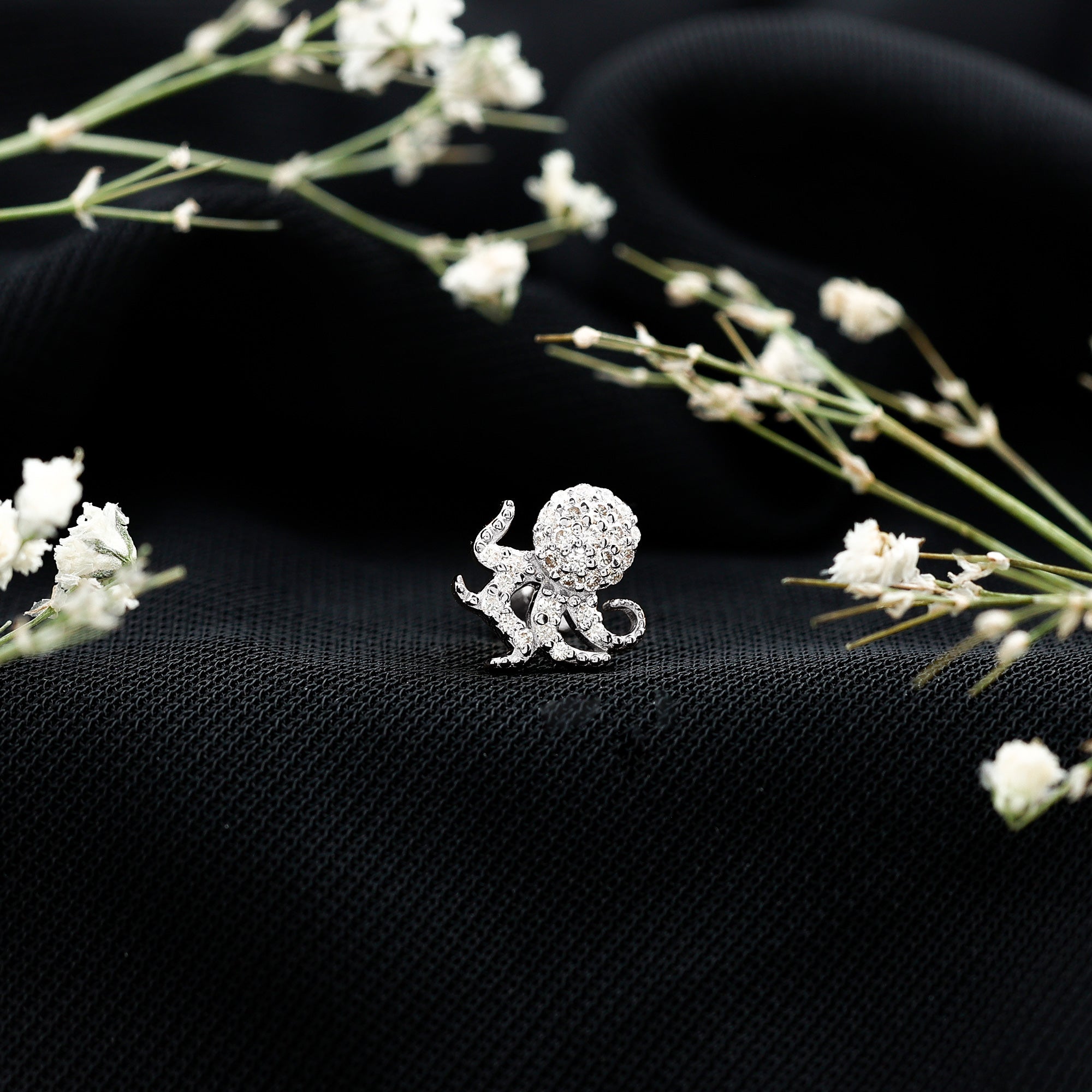 Diamond Octopus Earring with Flat Back Natural - ( HI-SI ) - Rosec Jewels