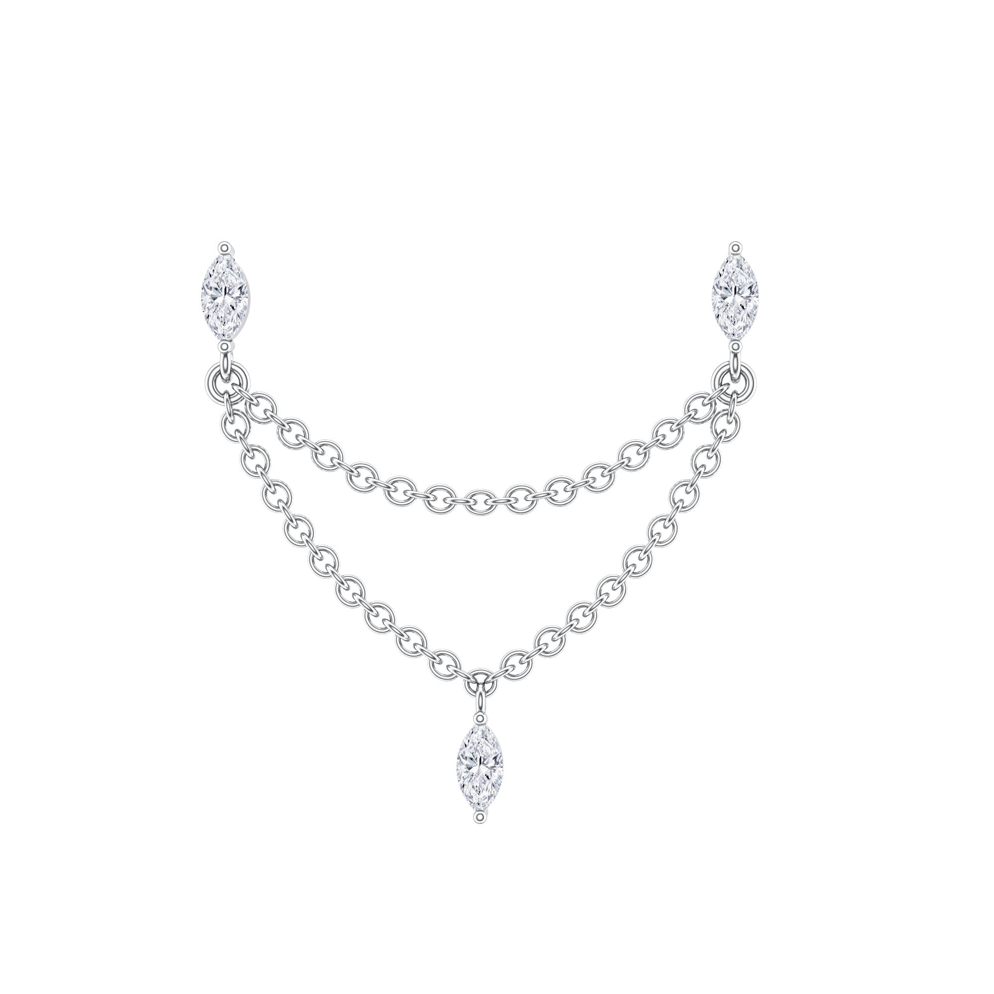 Marquise Diamond Double Piercing Earring with Dangling Chain Natural - ( HI-SI ) - Rosec Jewels