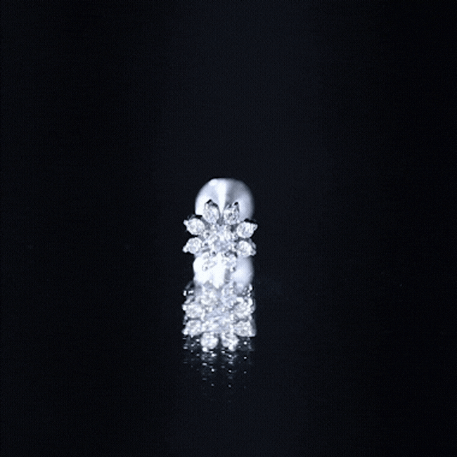 Sparkling Diamond Flower Cartilage Earring with Flat Back Natural - ( HI-SI ) - Rosec Jewels