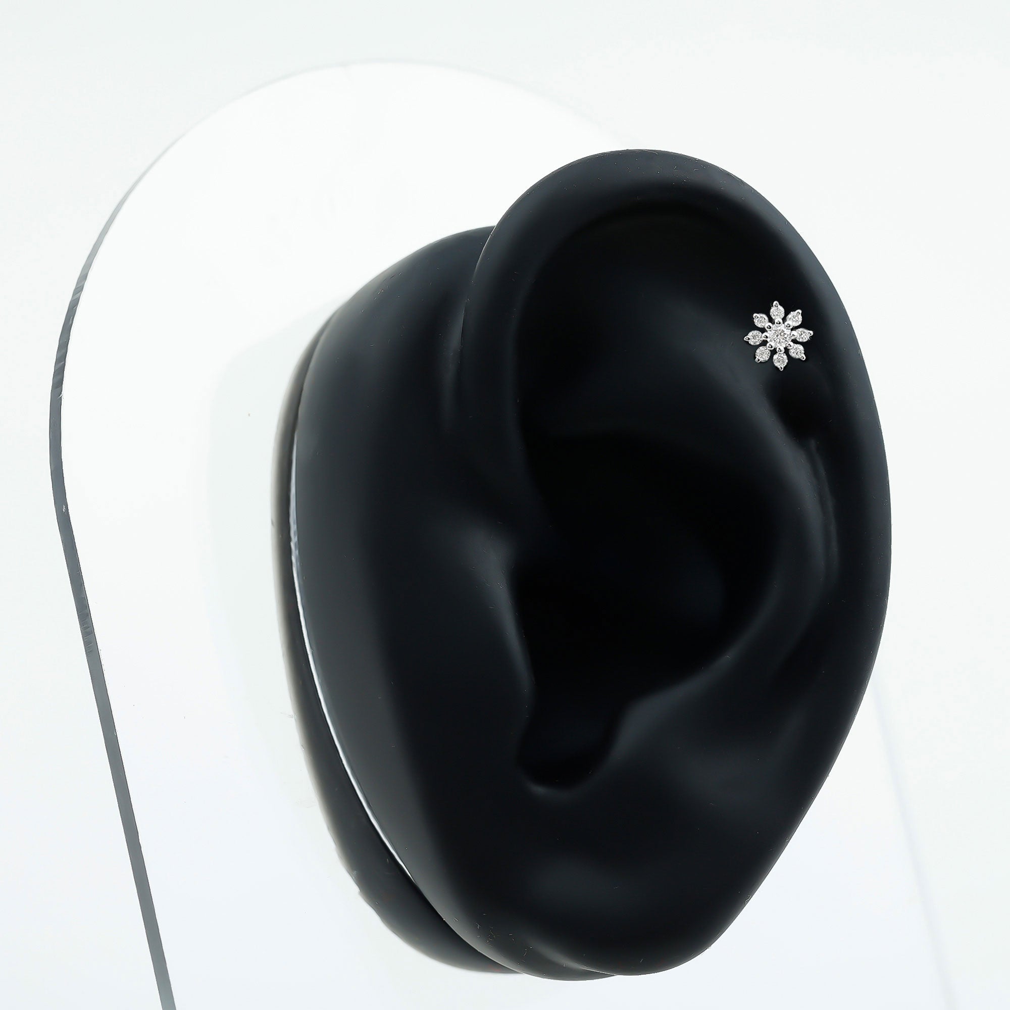 Sparkling Diamond Flower Cartilage Earring with Flat Back Natural - ( HI-SI ) - Rosec Jewels