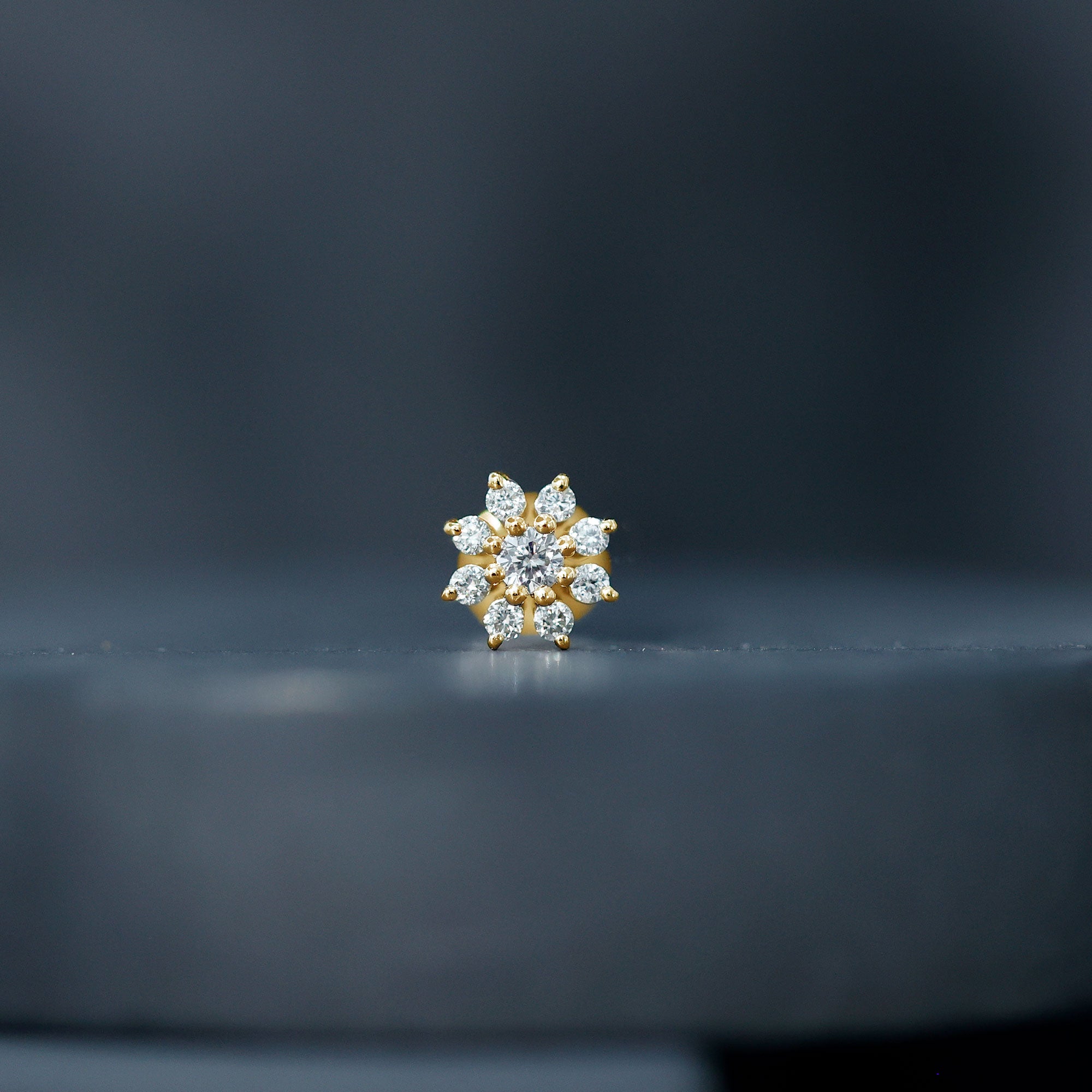 Sparkling Diamond Flower Cartilage Earring with Flat Back Natural - ( HI-SI ) - Rosec Jewels